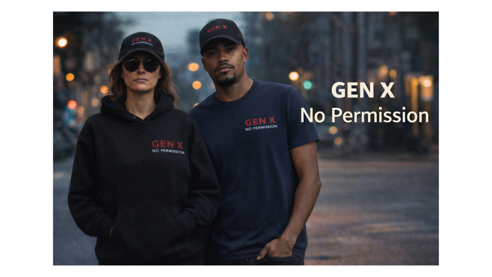 Gen X No Permission apparel hoodie sweatshirt shirt and hat for men and women shirt and hat