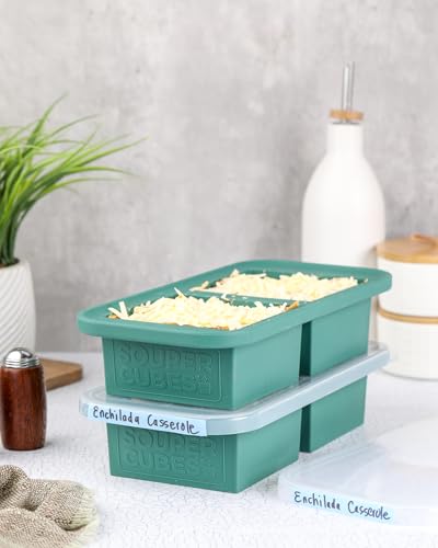 Souper Cubes 2 Cup Silicone Freezer Molds with Lids – Soup Cubes for Freezing Lasagna, Leftovers, Soups, Sauces, Casseroles, Meal Prep Meals and More – Aqua 2-Pack