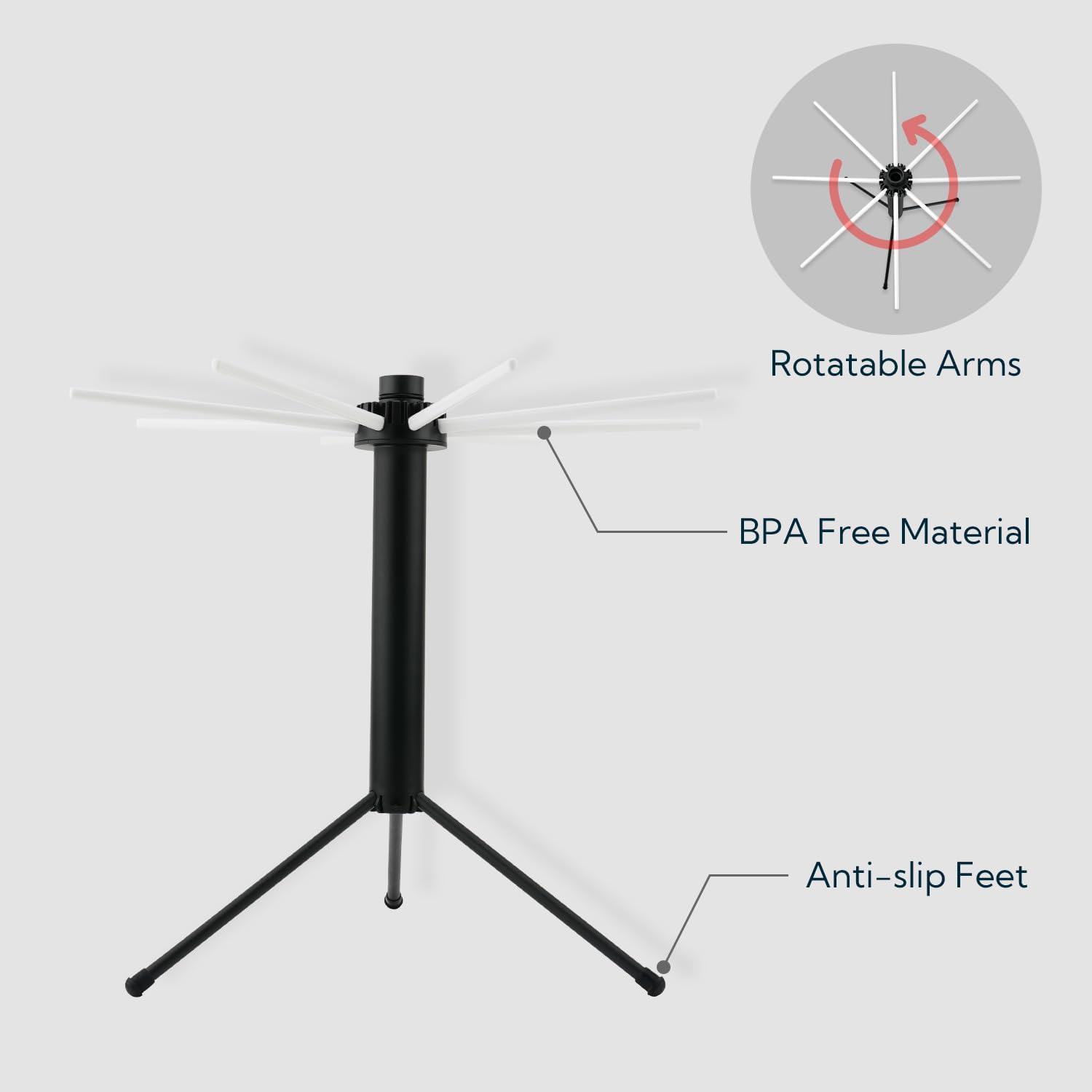 KITCHENDAO Collapsible Pasta Drying Rack, Plastic Foldable Homemade Fresh Spaghetti Noodle Tree Stand Hanger for Kitchen, Detachable for Easy Cleaning, Rotatable Arms, Hold up to 5lbs