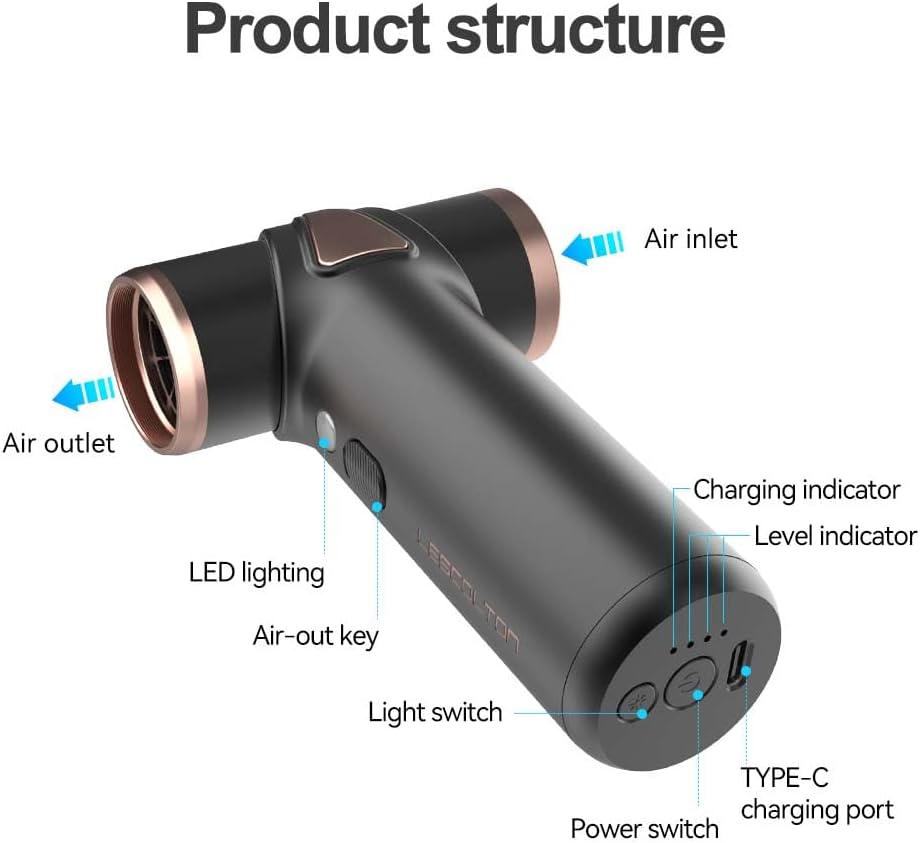 Cordless Hair Dryer No Hot Air, Mini Blow Dryer, Aluminum Air Duster Keyboard Cleaner for Computer Keyboard Electronics Cleaning, Outdoor Hiking, Camping, Air Cushion Inflation