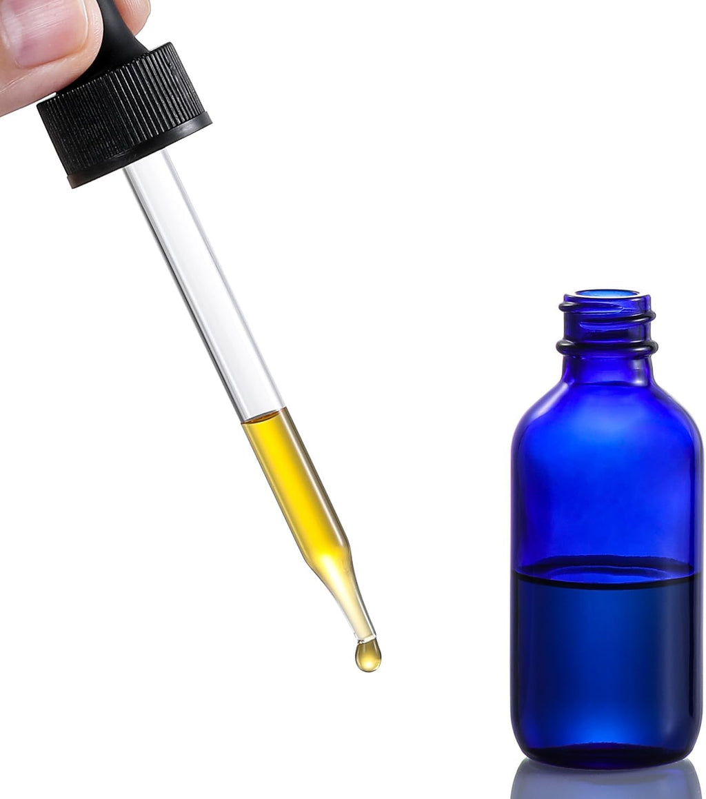 4 Pack, 2 oz Bottles with Dropper & 1 Funnel & 4 Labels - Essential Oils Bottles for Health, Personal Care & Beauty - 60ml Thick Dark Amber Glass Tincture Bottles, Refillable Cosmetic Containers