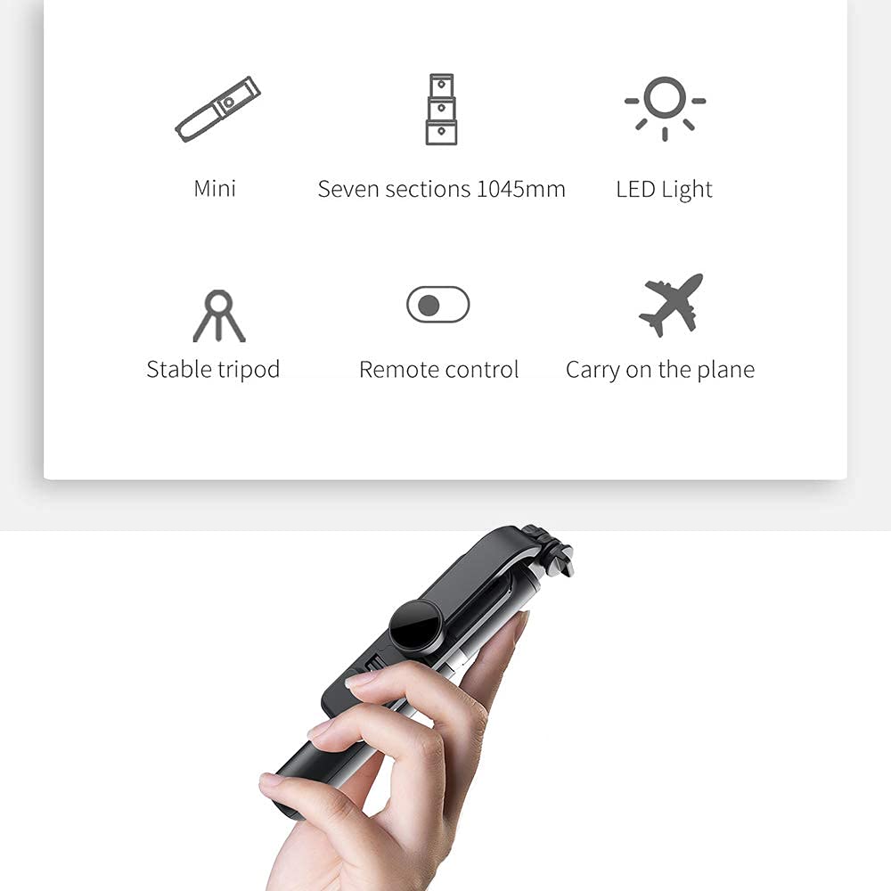 Selfie Stick Tripod with Light, All in One Cell Phone Tripod, Cellphone Tripod with Wireless Remote and Phone Holder, Portable, Lightweight,Compatible with All Phones(Black)