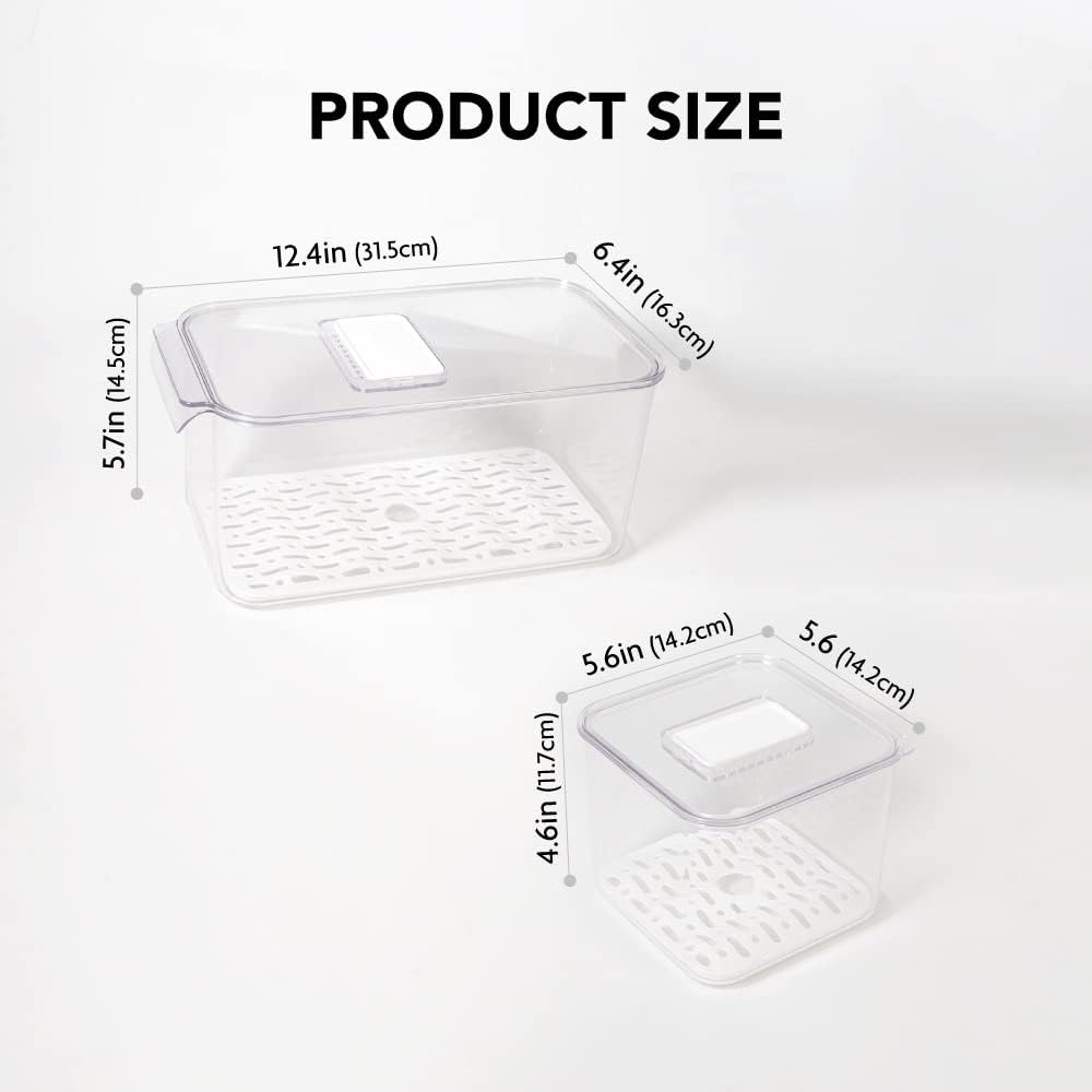 elabo Fruit Storage Containers for Fridge Fresh Produce Saver -3 Pack Stackable Fridge Organizers Bins with Lids, Drain Tray, Food Storage Container for Vegetables, Lettuce, Salad and Berry, BPA-free