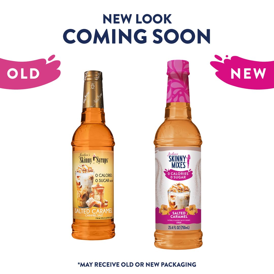Jordan’s Skinny Mixes Sugar Free Coffee Syrup, Salted Caramel Coffee Flavoring Syrup, Zero Calorie Drink Mix, Lattes, Baking, Protein Shake or Cocktail, Dairy & Gluten Free, Kosher, 25.4 Fl Oz, 2 Pack