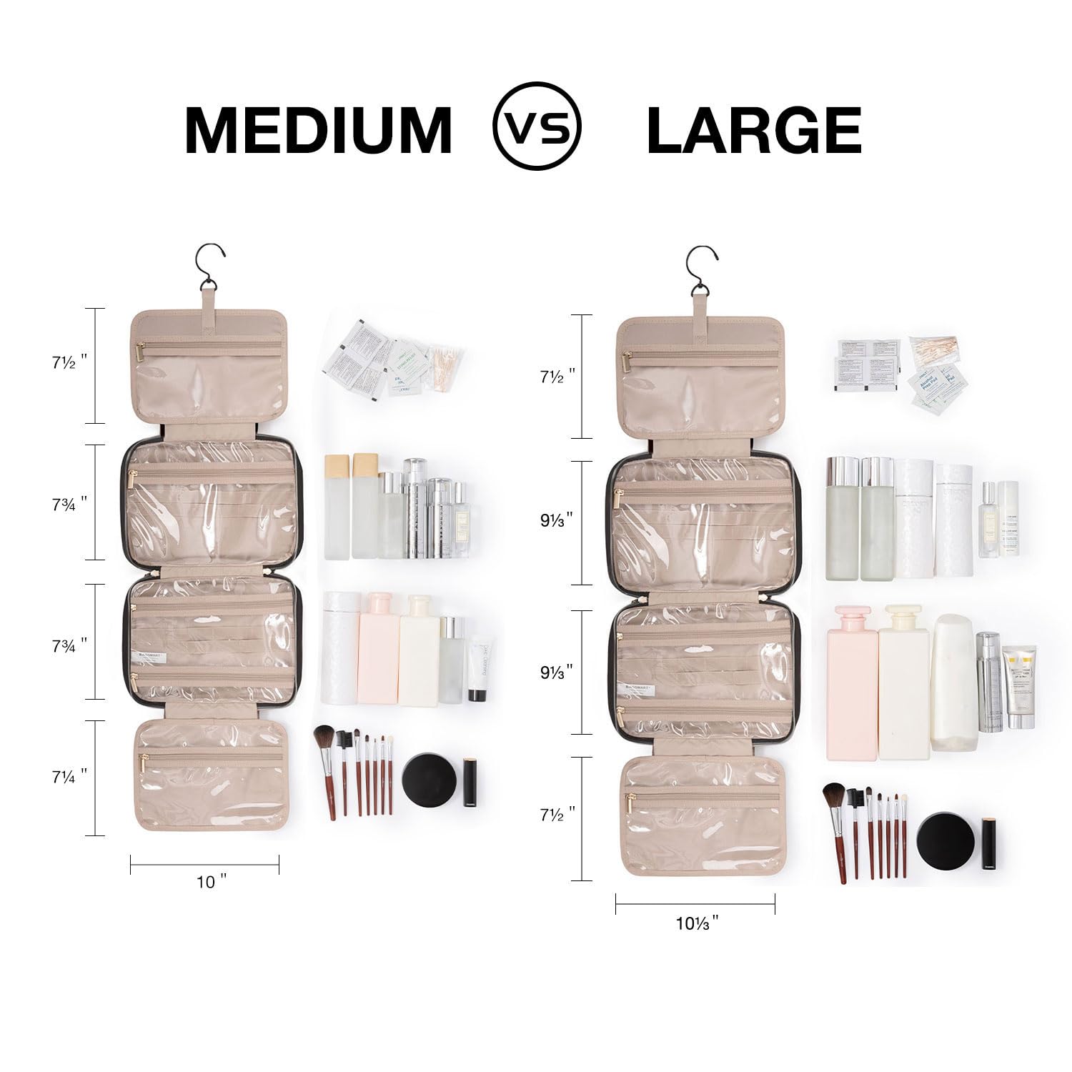 BAGSMART Large Toiletry Bag Travel Bag with Hanging Hook, Water-resistant Makeup Cosmetic Bag Travel Organizer for Accessories, Shampoo, Full Sized Container, Toiletries