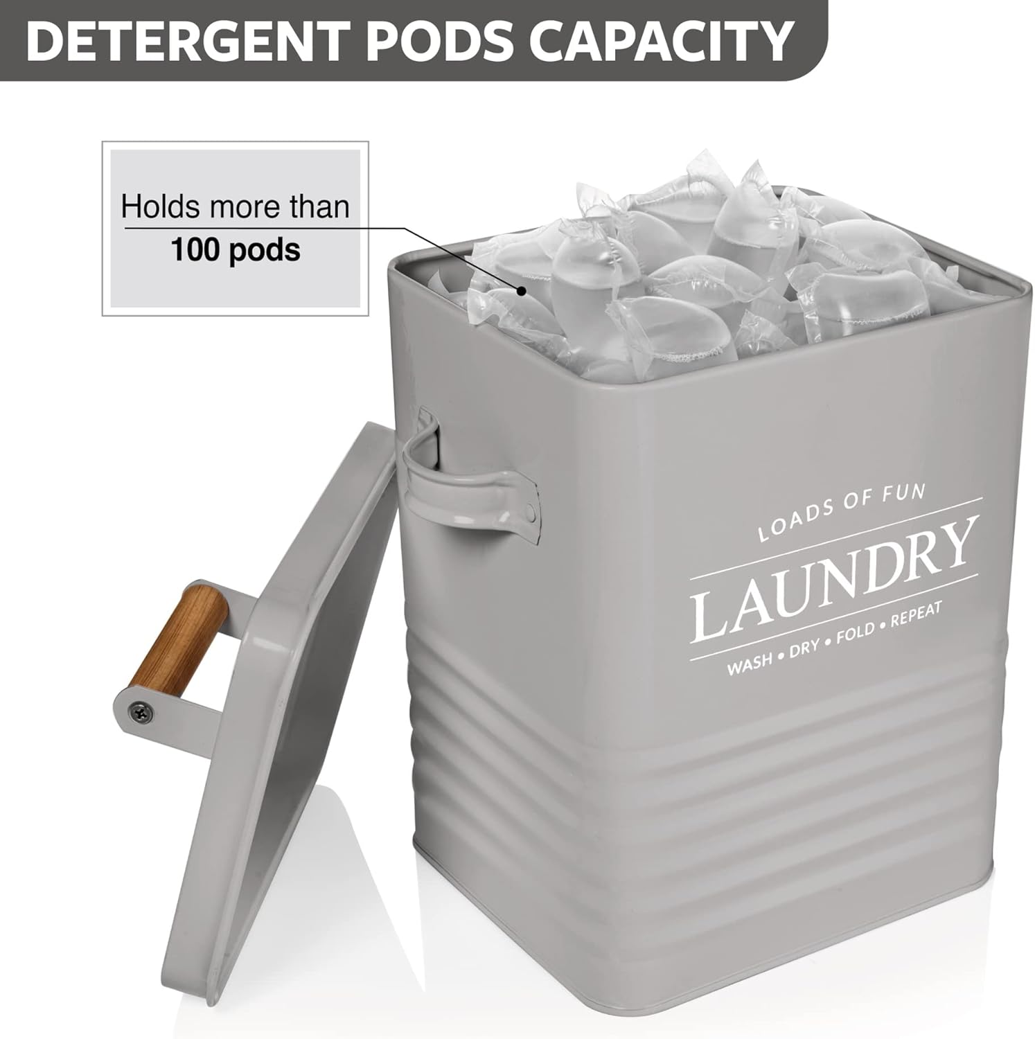 Calindiana Modern Farmhouse Metal Laundry Soap Dispenser Container Holder with Scoop for Laundry Room Decor and Space Saving Laundry Room Organization and Storage, Laundry Powder Container, Black