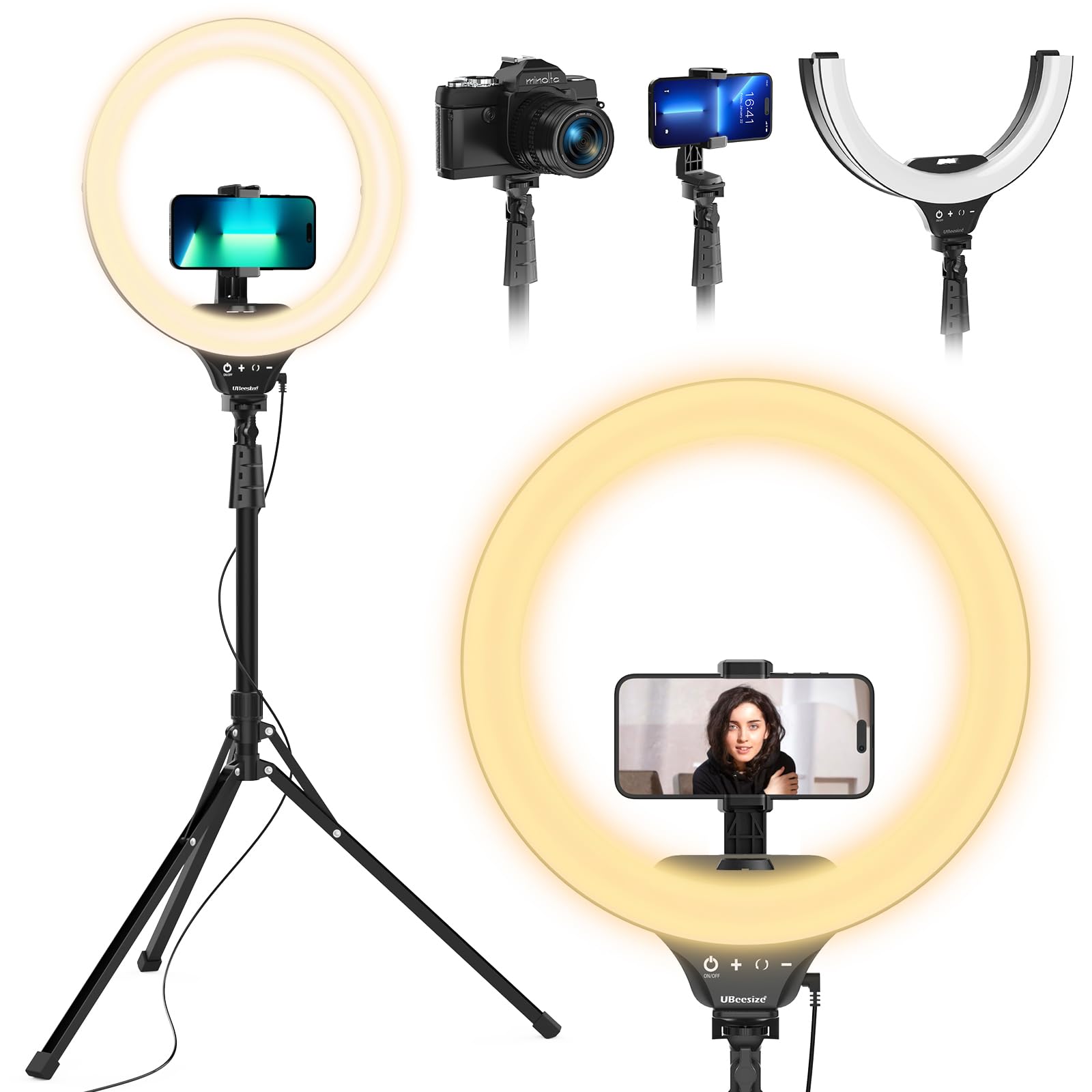 UBeesize 12'' Selfie Ring Light with 62’’ Tripod Stand for Video Recording, Live Streaming(YouTube, Instagram, TIK Tok), Compatible with Phones, Cameras and Webcams