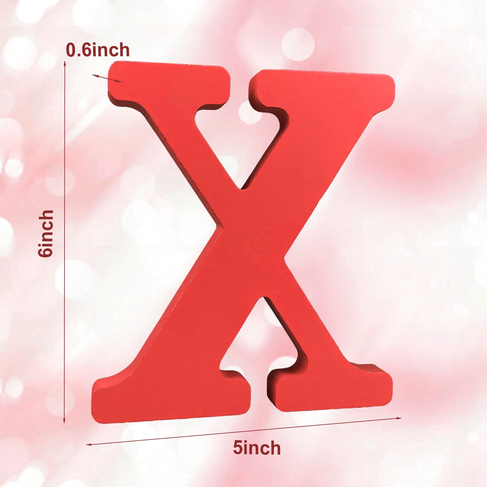 AOCEAN 6 Inch Red Wood Letters Unfinished Wood Letters for Wall Decor Decorative Standing Letters Slices Sign Board Decoration for Craft Home Party Projects (X)