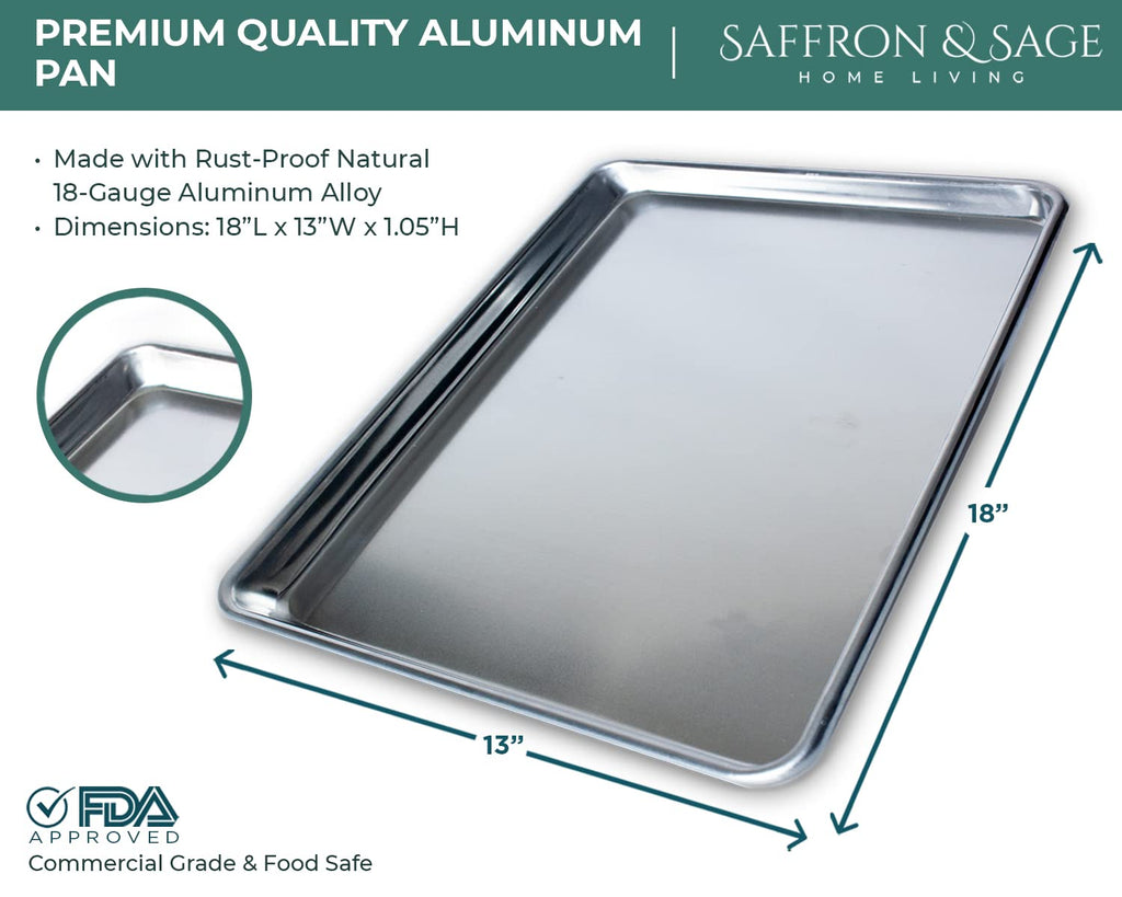 Commercial Quality Cookie Sheet Pan - 2 Pack Aluminum Half Sheet Baking Pan by Saffron & Sage Home Living - This 18x13 Baking Sheet Set is Rust & Warp Resistant, Heavy Duty, of Thick Gauge