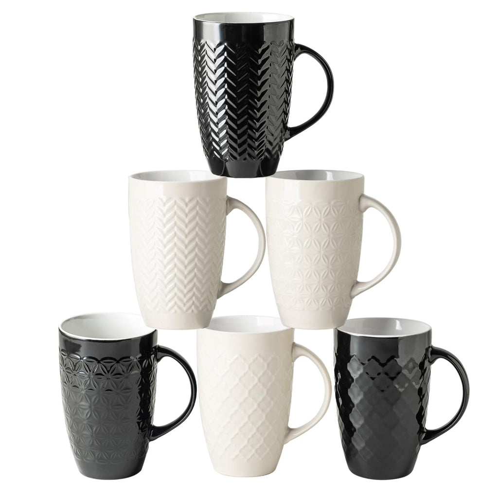 AmorArc Extra Large Coffee Mugs Set of 6, 20oz Ceramic Tall Coffee Mugs Set with Textured Geometric Patterns for Coffee/Tea/Beer/Hot Cocoa, Dishwasher & Microwave Safe,Beige
