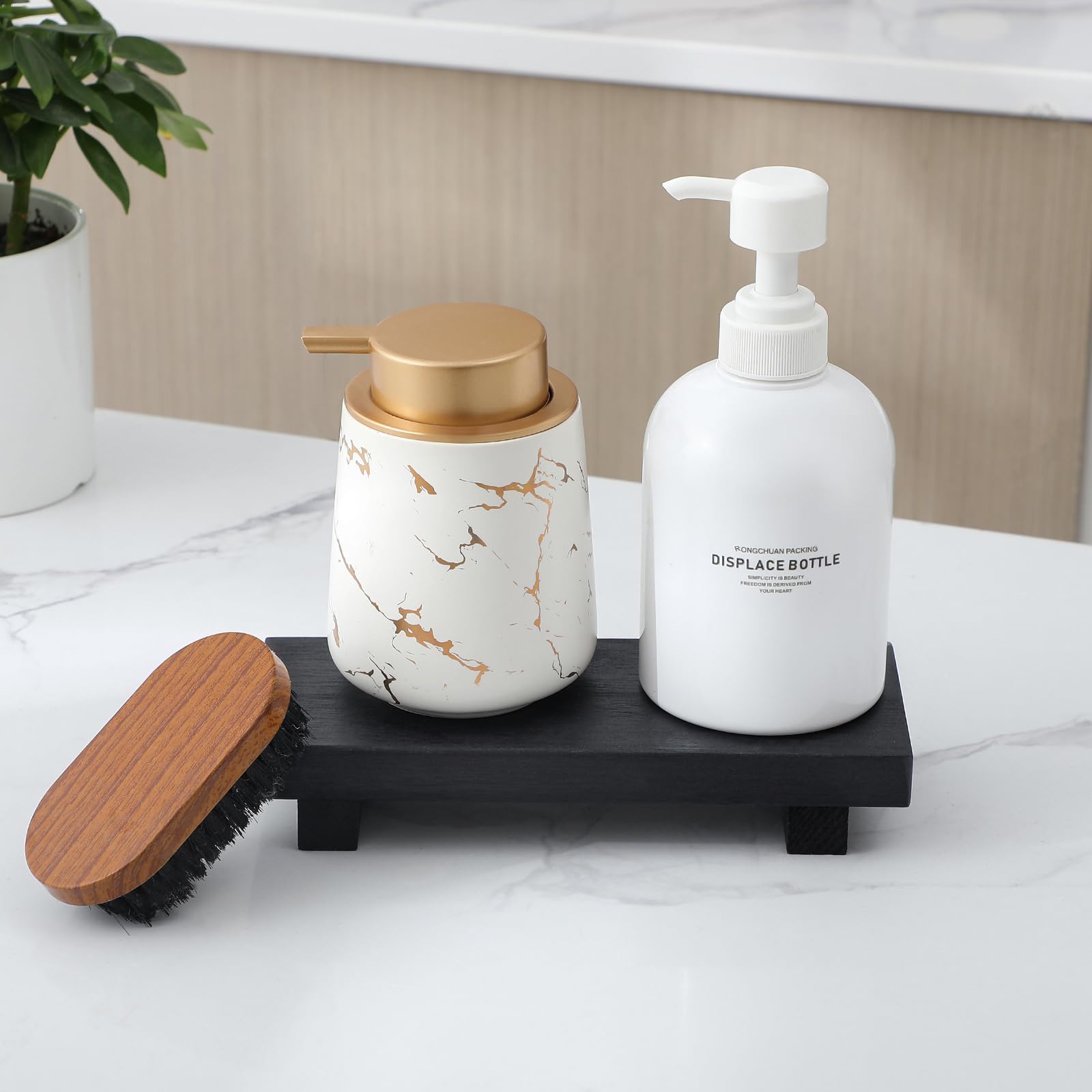 zoocatia Small Wood Tray Pedestal Stand Farmhouse Bathroom Decor Decorative Wooden Riser Kitchen Soap Dish Holder for Vanity, Counter, Sink, 9" x 5.9" - Black