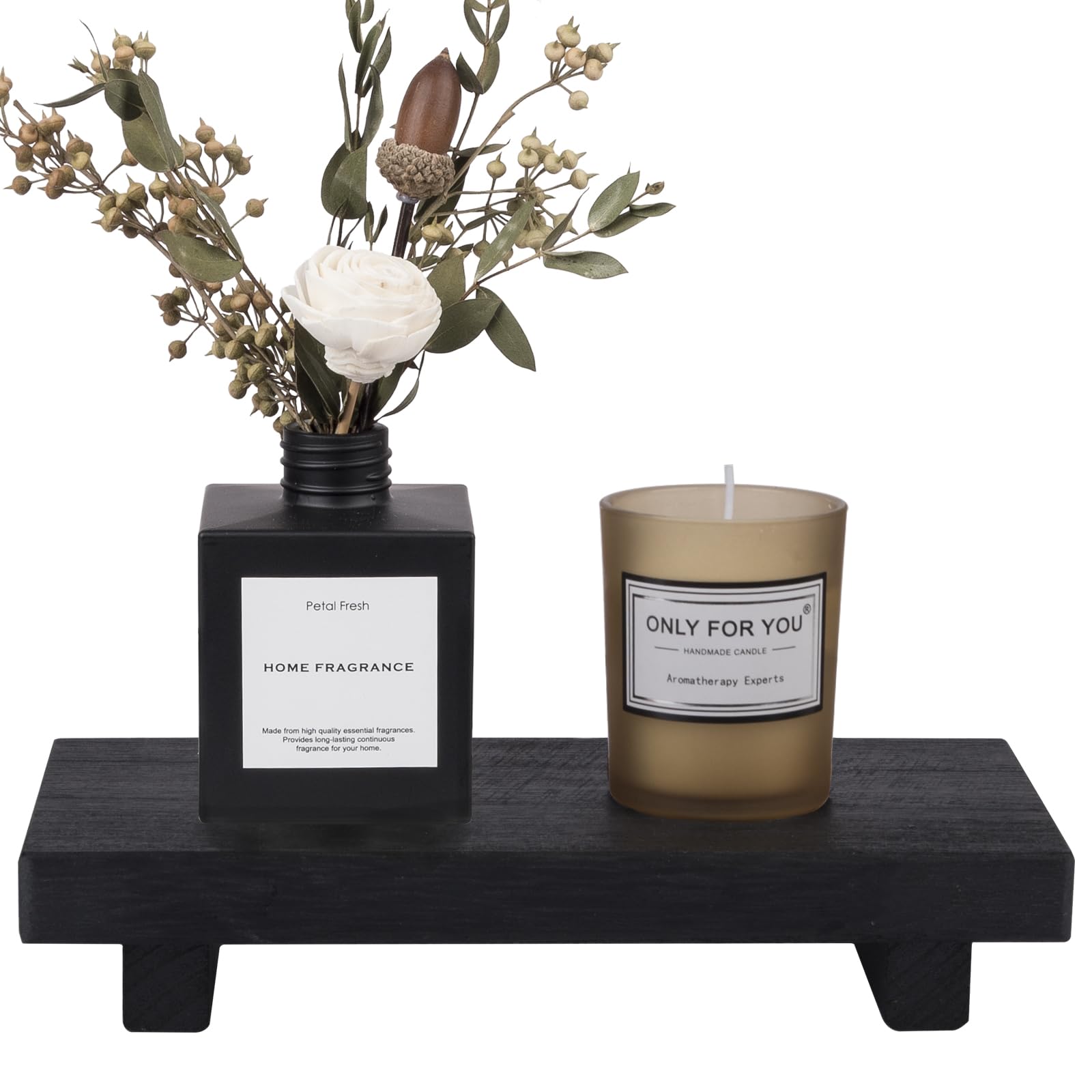 zoocatia Small Wood Tray Pedestal Stand Farmhouse Bathroom Decor Decorative Wooden Riser Kitchen Soap Dish Holder for Vanity, Counter, Sink, 9" x 5.9" - Black