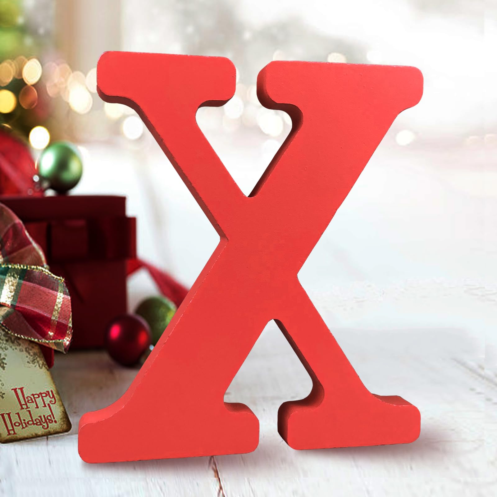 AOCEAN 6 Inch Red Wood Letters Unfinished Wood Letters for Wall Decor Decorative Standing Letters Slices Sign Board Decoration for Craft Home Party Projects (X)