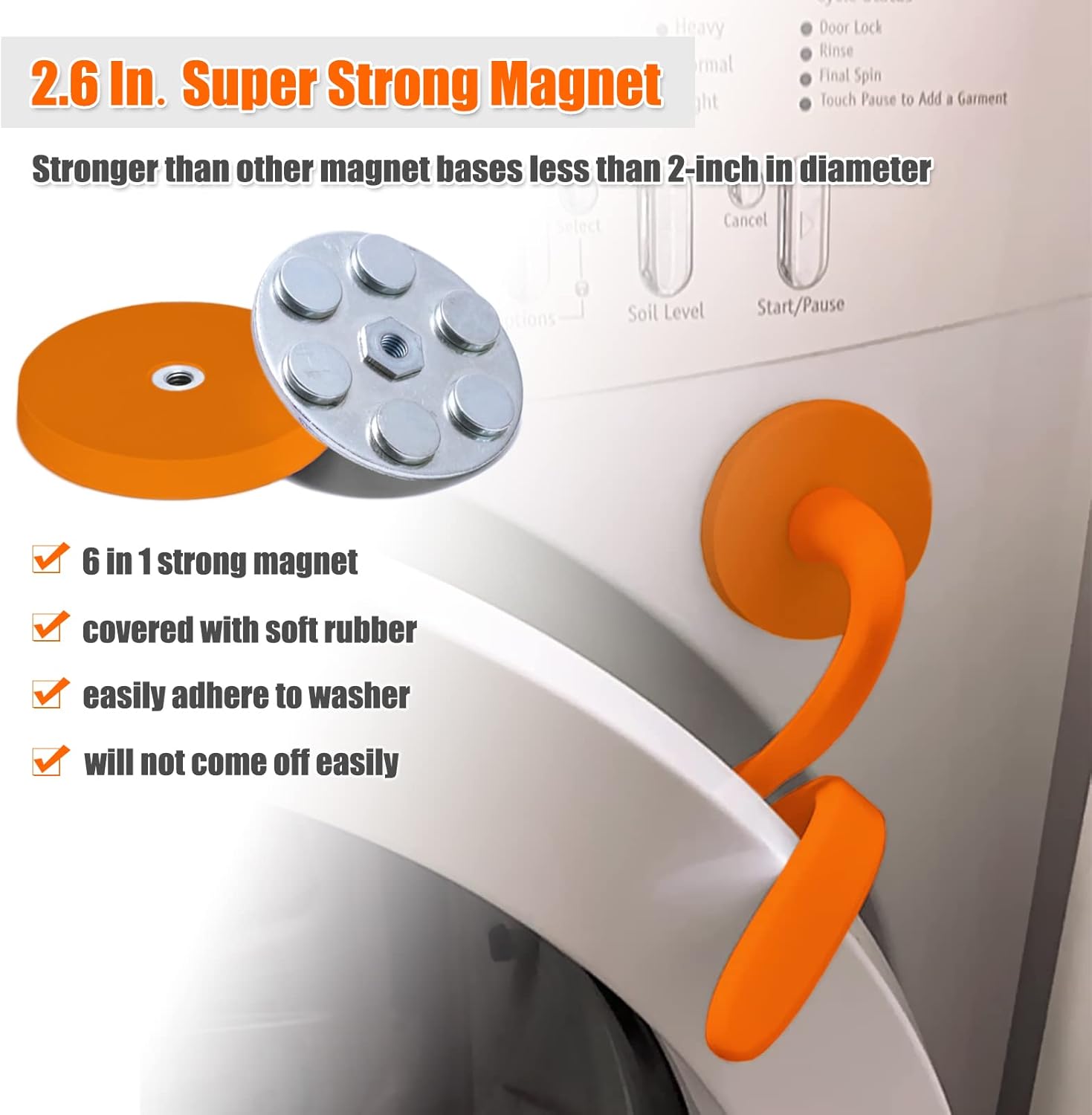 Front Load Washer Door Prop, Removable Flexible Washer Door Stopper, Magnetic Washing Machine Door Holder with 66mm Magnet Base, Keep Washer Door Open to Prevent Odors (Black)