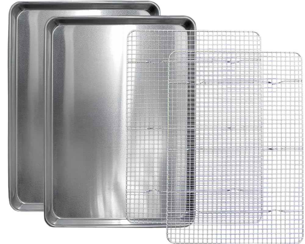 Commercial Quality Cookie Sheet Pan - 2 Pack Aluminum Half Sheet Baking Pan by Saffron & Sage Home Living - This 18x13 Baking Sheet Set is Rust & Warp Resistant, Heavy Duty, of Thick Gauge