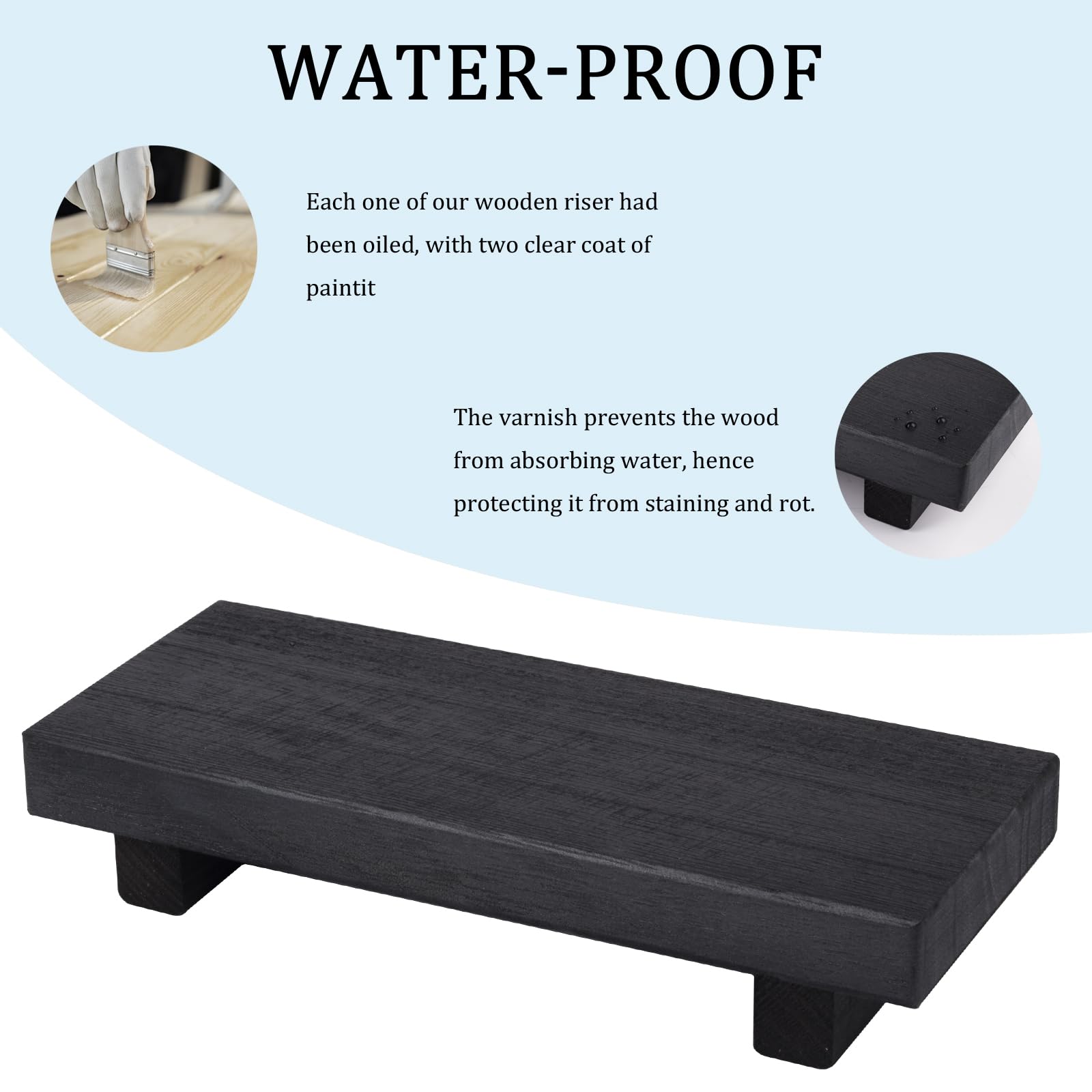 zoocatia Small Wood Tray Pedestal Stand Farmhouse Bathroom Decor Decorative Wooden Riser Kitchen Soap Dish Holder for Vanity, Counter, Sink, 9" x 5.9" - Black