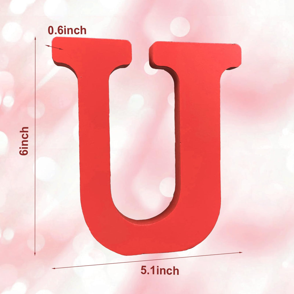 AOCEAN 6 Inch Red Wood Letters Unfinished Wood Letters for Wall Decor Decorative Standing Letters Slices Sign Board Decoration for Craft Home Party Projects (X)