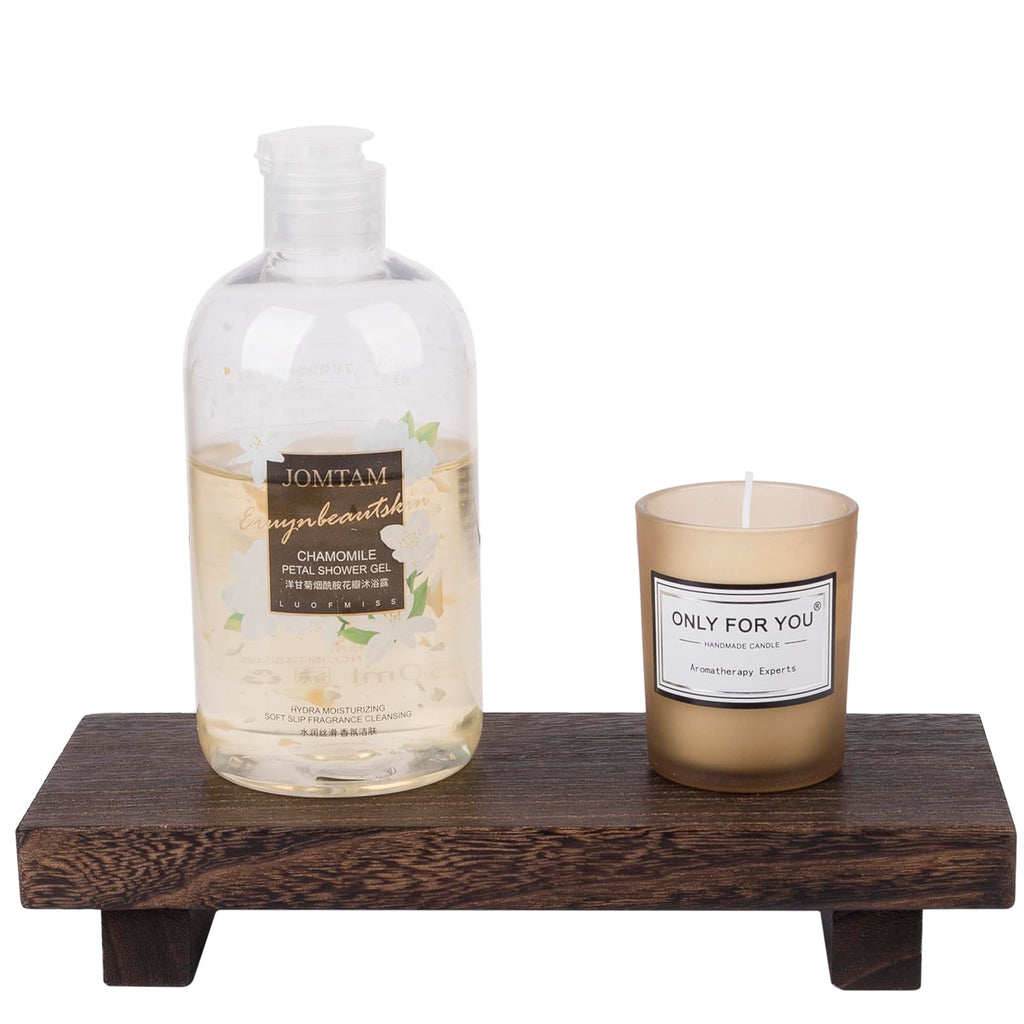 zoocatia Small Wood Tray Pedestal Stand Farmhouse Bathroom Decor Decorative Wooden Riser Kitchen Soap Dish Holder for Vanity, Counter, Sink, 9" x 5.9" - Black