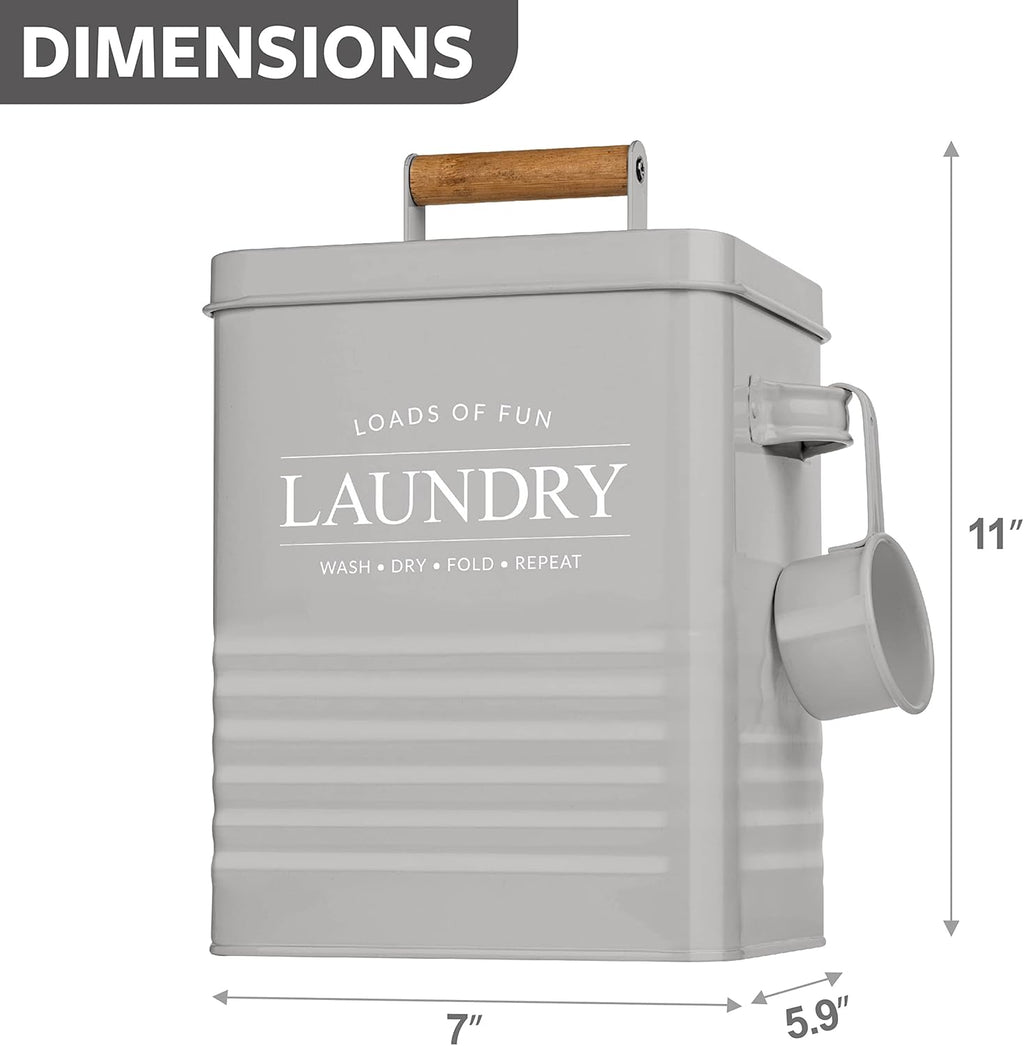 Calindiana Modern Farmhouse Metal Laundry Soap Dispenser Container Holder with Scoop for Laundry Room Decor and Space Saving Laundry Room Organization and Storage, Laundry Powder Container, Black