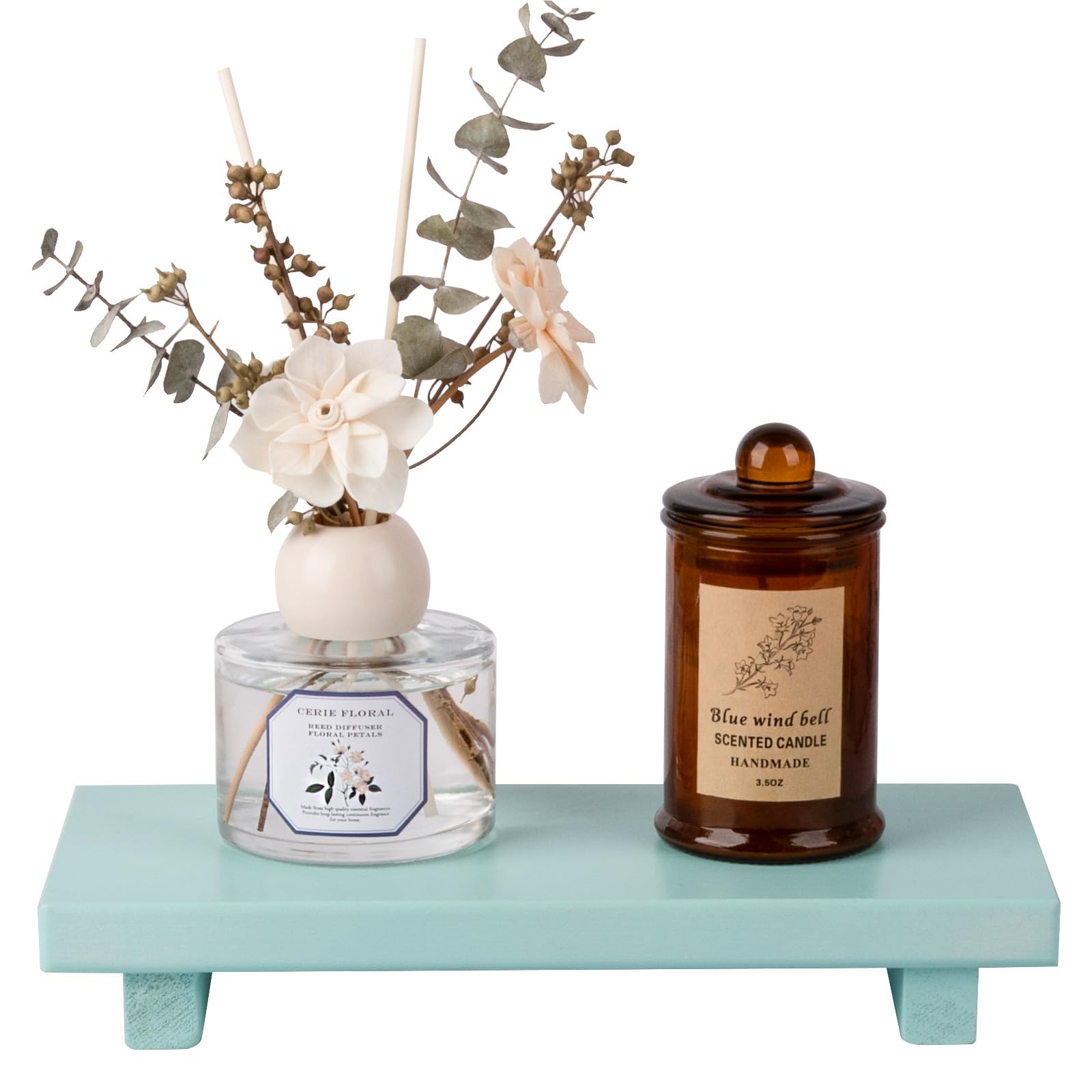 zoocatia Small Wood Tray Pedestal Stand Farmhouse Bathroom Decor Decorative Wooden Riser Kitchen Soap Dish Holder for Vanity, Counter, Sink, 9" x 5.9" - Black