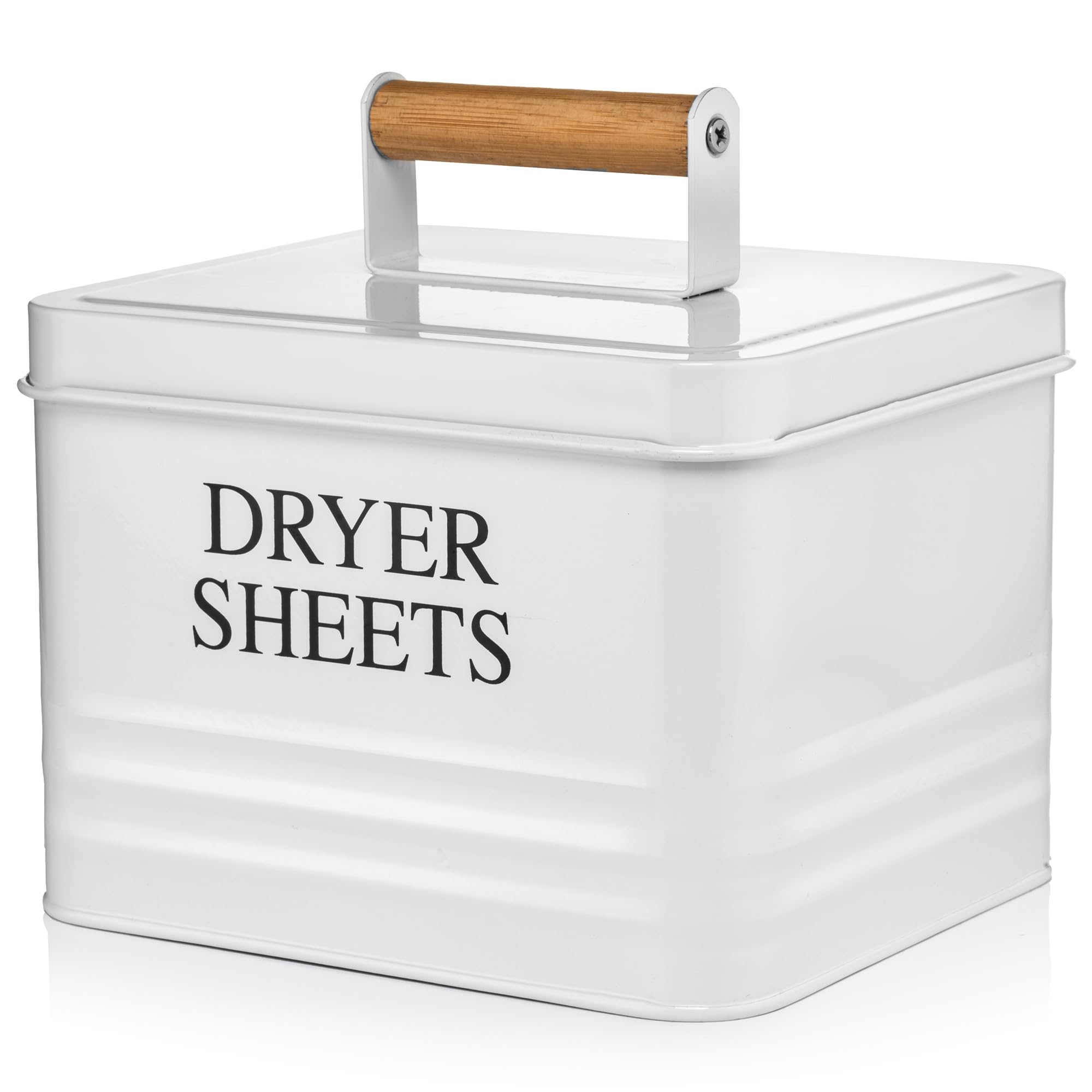 Calindiana Modern Farmhouse Metal Laundry Dryer Sheets Holder Fabric Softener Dispenser with Lid for Laundry Room Decor and Accessories and Space Saving Laundry Organization and Storage, Glossy Black