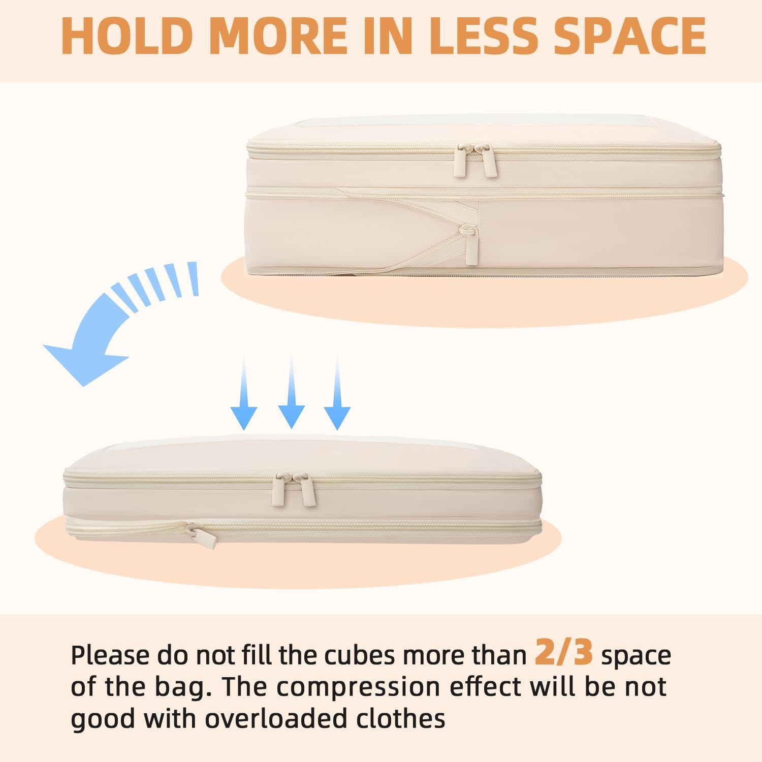 BAGAIL 4 Set/6 Set/8 Set Compression Packing Cubes Travel Accessories Expandable Packing Organizers (Square Mesh, 06-Beige)