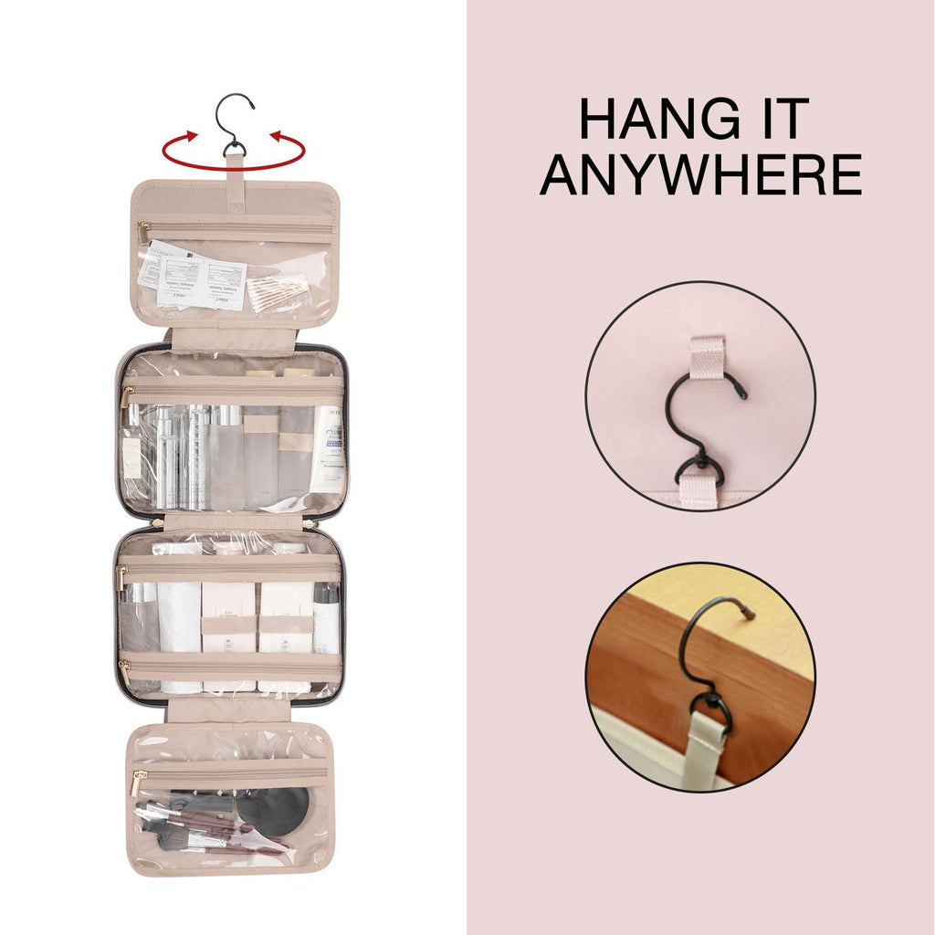 BAGSMART Large Toiletry Bag Travel Bag with Hanging Hook, Water-resistant Makeup Cosmetic Bag Travel Organizer for Accessories, Shampoo, Full Sized Container, Toiletries