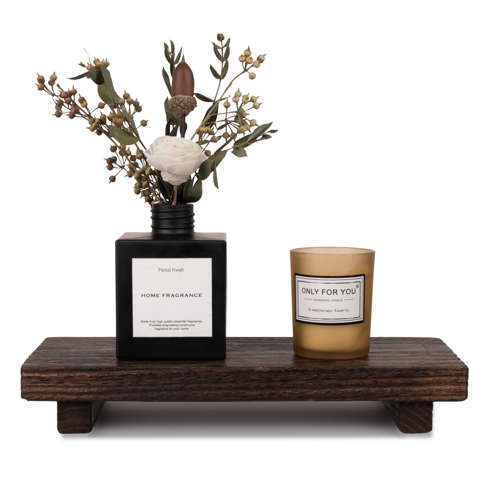 zoocatia Small Wood Tray Pedestal Stand Farmhouse Bathroom Decor Decorative Wooden Riser Kitchen Soap Dish Holder for Vanity, Counter, Sink, 9" x 5.9" - Black