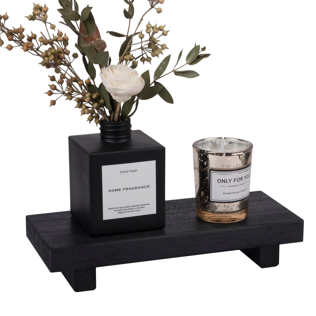 zoocatia Small Wood Tray Pedestal Stand Farmhouse Bathroom Decor Decorative Wooden Riser Kitchen Soap Dish Holder for Vanity, Counter, Sink, 9" x 5.9" - Black
