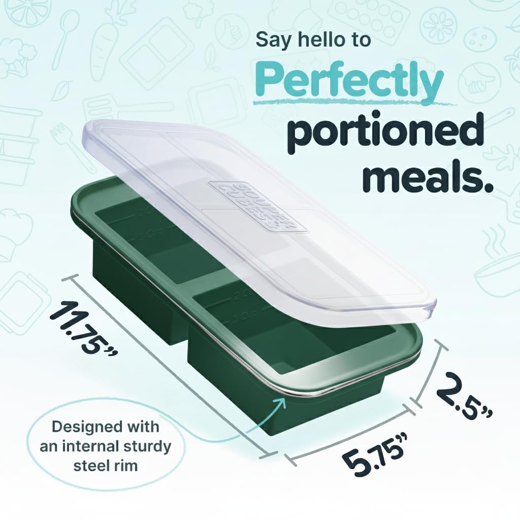 Souper Cubes 2 Cup Silicone Freezer Molds with Lids – Soup Cubes for Freezing Lasagna, Leftovers, Soups, Sauces, Casseroles, Meal Prep Meals and More – Aqua 2-Pack