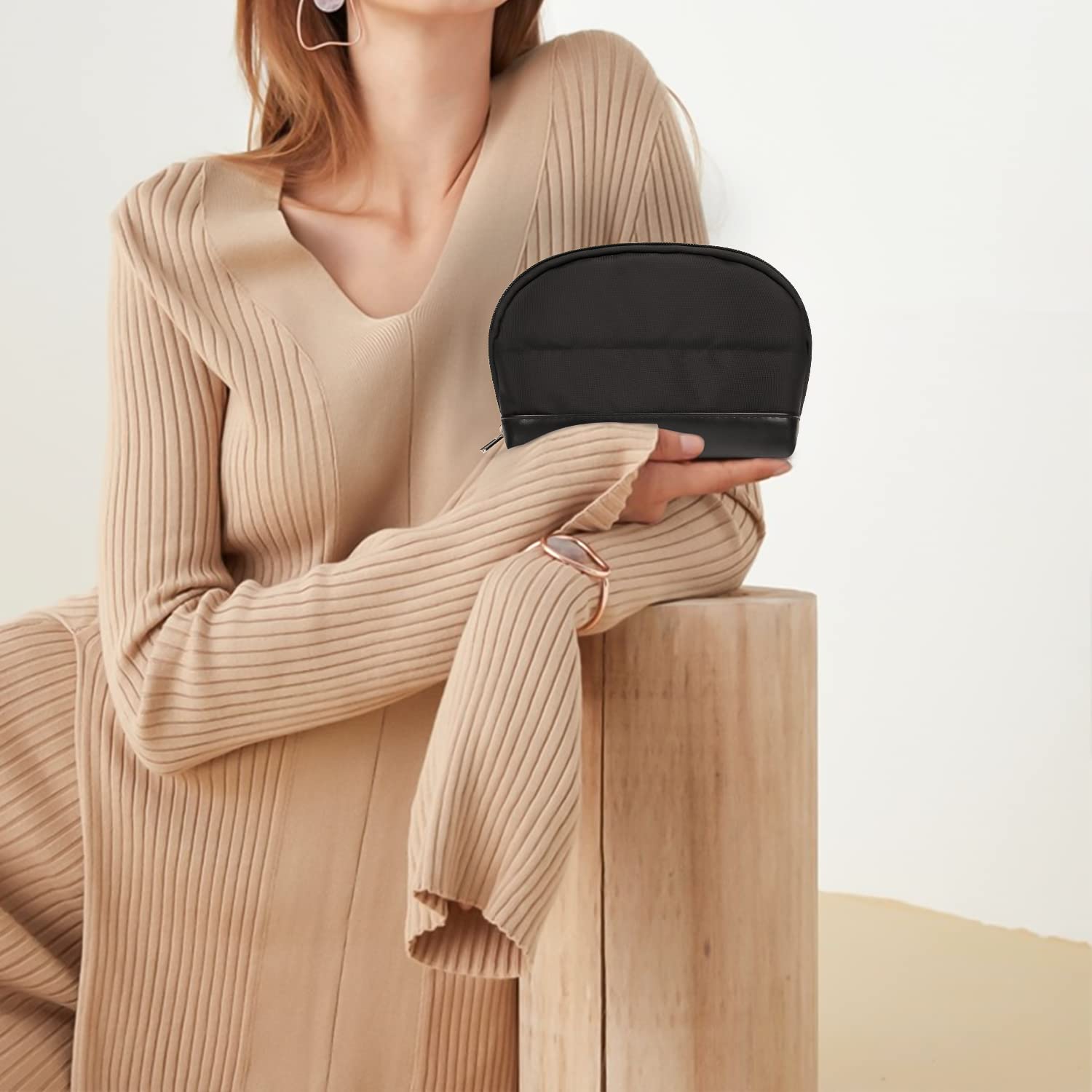 Ethereal Clear Makeup Bag, TSA Travel Makeup Organizer Bag Rose Gold Makeup Bags for Women Small Cosmetic Bag Portable Makeup Bag for Purse