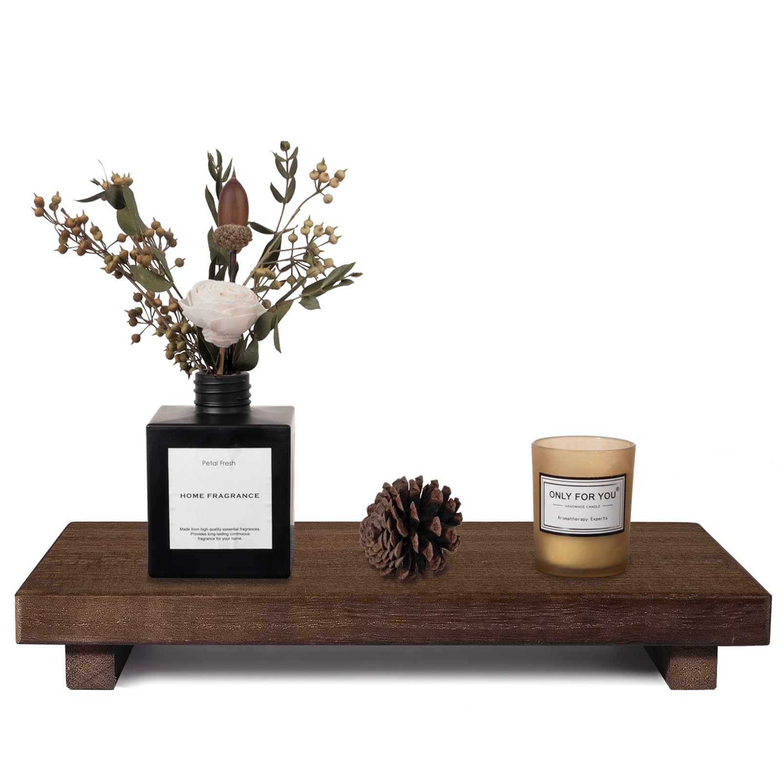 zoocatia Small Wood Tray Pedestal Stand Farmhouse Bathroom Decor Decorative Wooden Riser Kitchen Soap Dish Holder for Vanity, Counter, Sink, 9" x 5.9" - Black