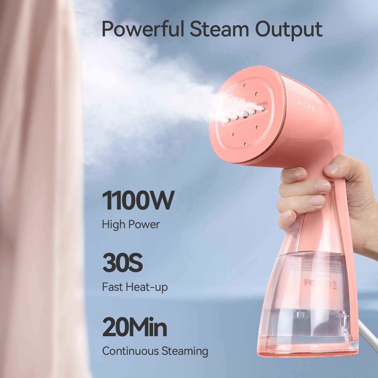 HiLIFE Steamer for Clothes, Portable Handheld Clothing Steamer, 240ml Big Capacity, 700W, Strong Power, Fabric Quick Wrinkle Remover with Brush for Home, Office, Travel (ONLY 120V) -Blue