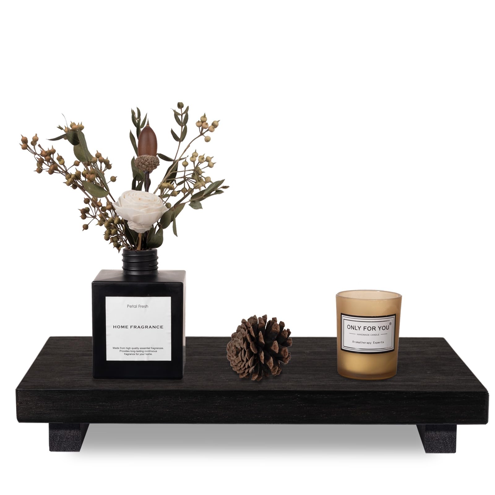 zoocatia Small Wood Tray Pedestal Stand Farmhouse Bathroom Decor Decorative Wooden Riser Kitchen Soap Dish Holder for Vanity, Counter, Sink, 9" x 5.9" - Black