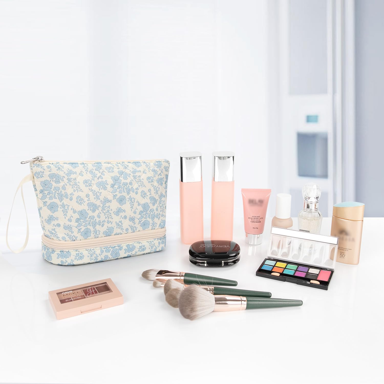 Ethereal Clear Makeup Bag, TSA Travel Makeup Organizer Bag Rose Gold Makeup Bags for Women Small Cosmetic Bag Portable Makeup Bag for Purse