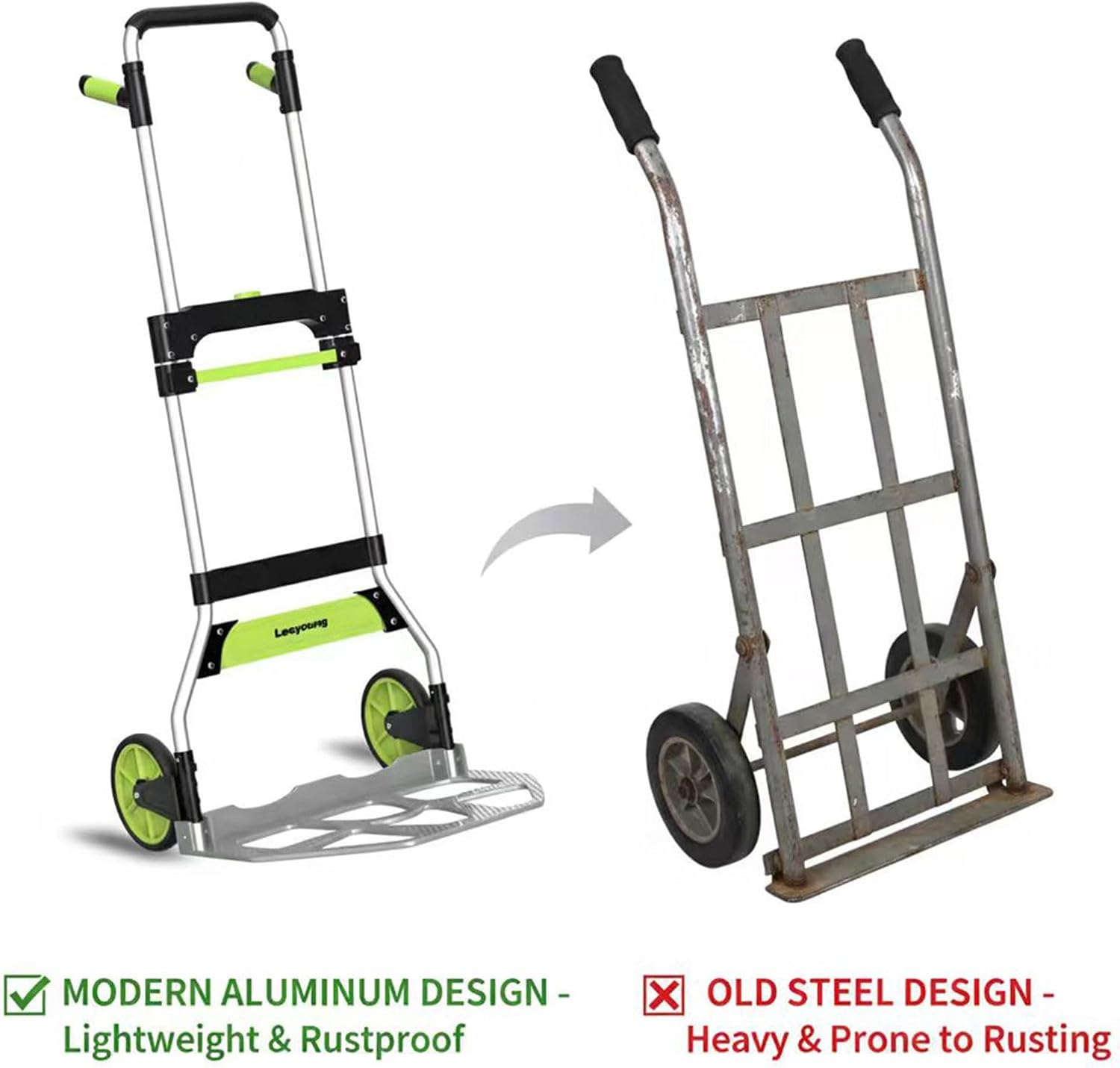 Leeyoung Folding Hand Truck and Dolly,309 lb Capacity Aluminum Portable Cart with Telescoping Handle and PP+EVA Wheels
