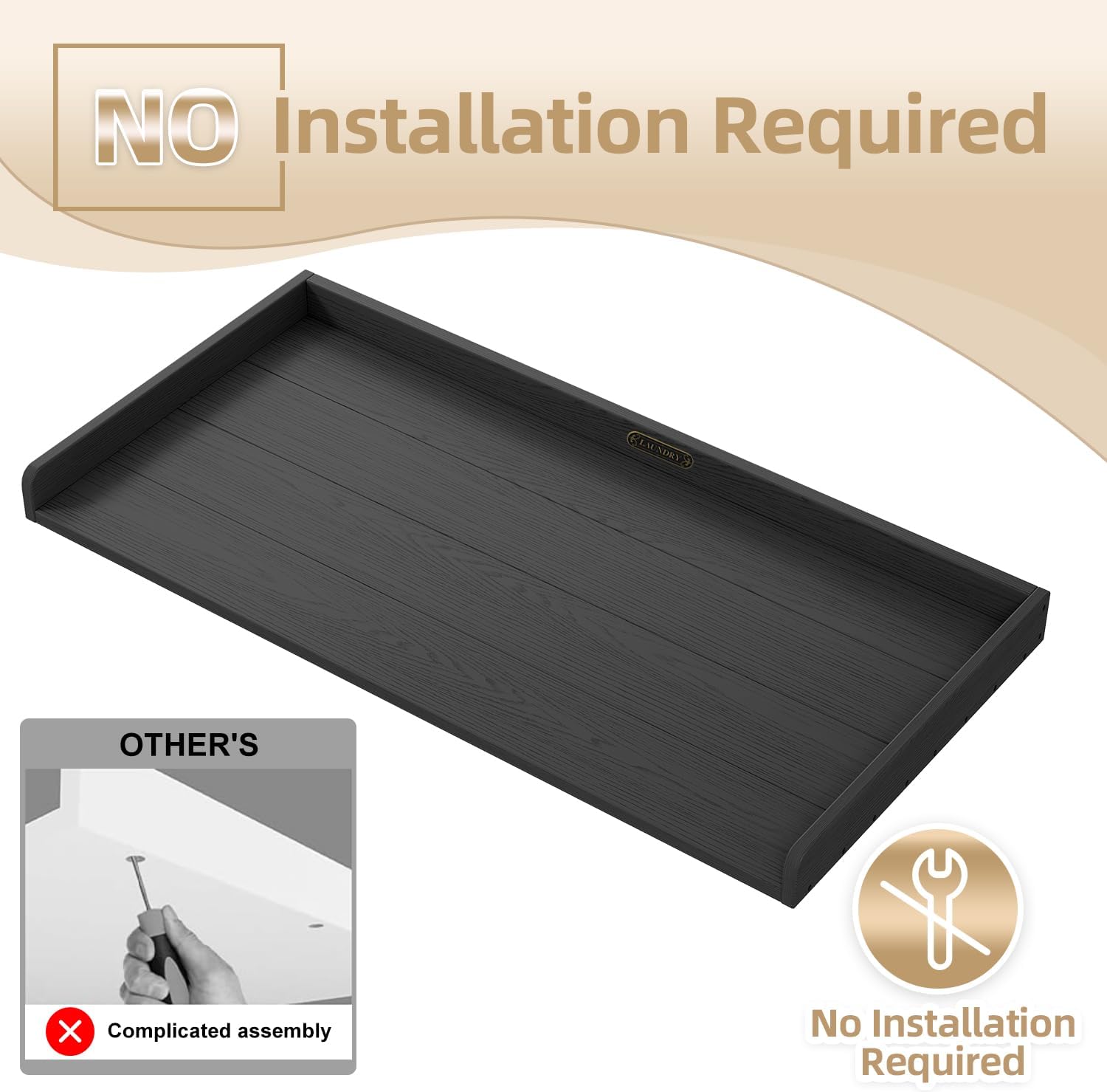 No-installation HDPE Washer Dryer Countertop Washer and Dryer Topper Covers for The Top Laundry Countertop Laundry Room Organization No Water Leakage,Black