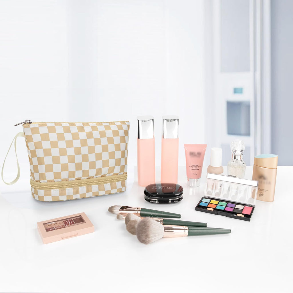 Ethereal Clear Makeup Bag, TSA Travel Makeup Organizer Bag Rose Gold Makeup Bags for Women Small Cosmetic Bag Portable Makeup Bag for Purse