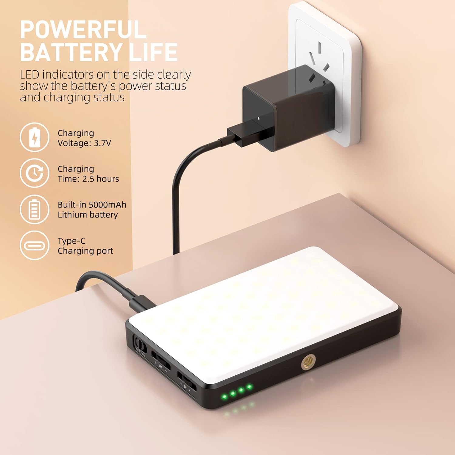 120 LED Phone Light, Selfie Light for iPhone, 5000Mah Rechargeable Clip Video Light for Phone, Camera, Laptop, iPad, Adjusted 3 Lights Modes for Selfie, Video Conference, TikTok, Vlog (Black)