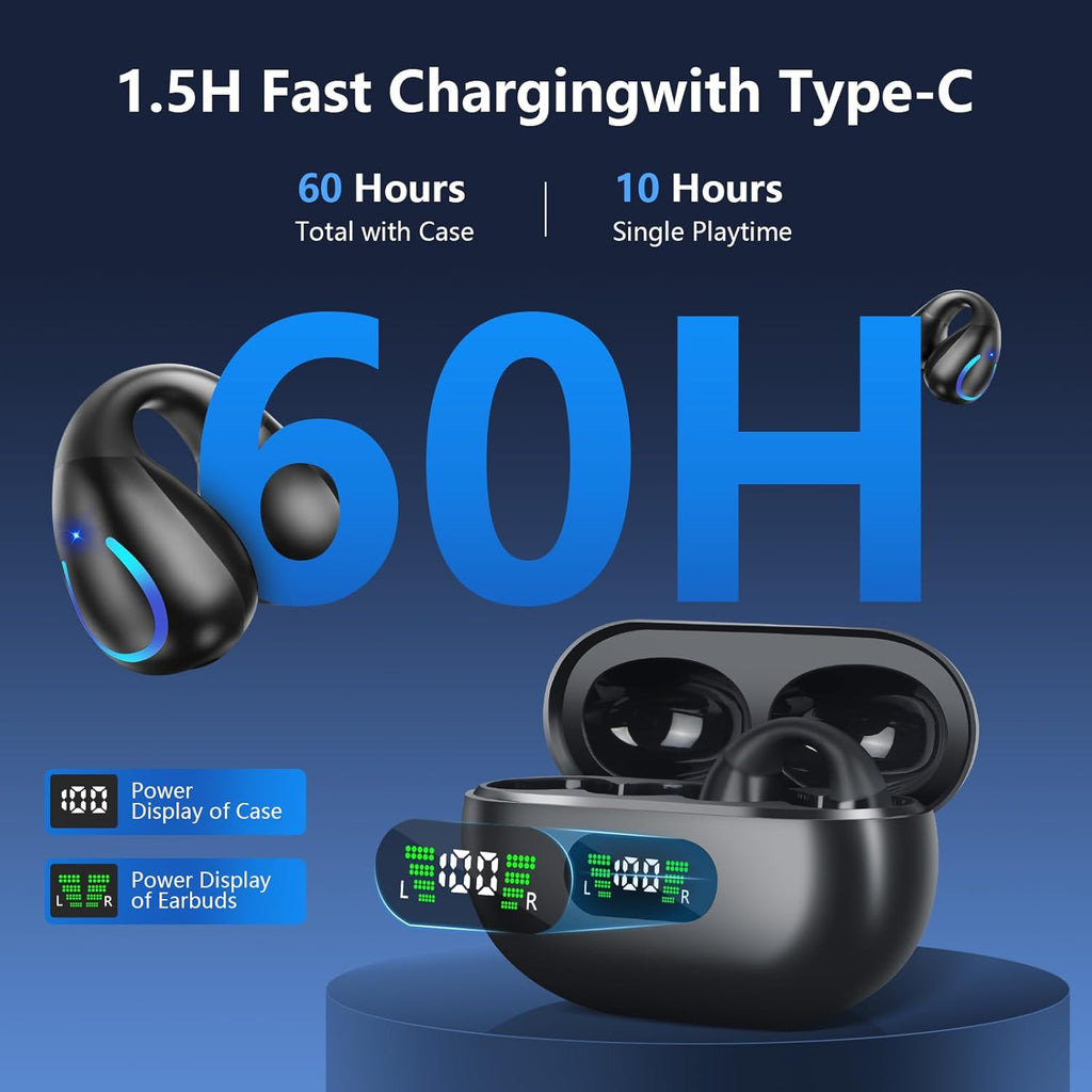 AI Translation Earbuds Real Time 144 Languages Clip On Earbuds Translator Headphones Audifonos Traductores Inglés Español Bluetooth 60H Playtime Headphones for Travel Business Meeting Learning Black