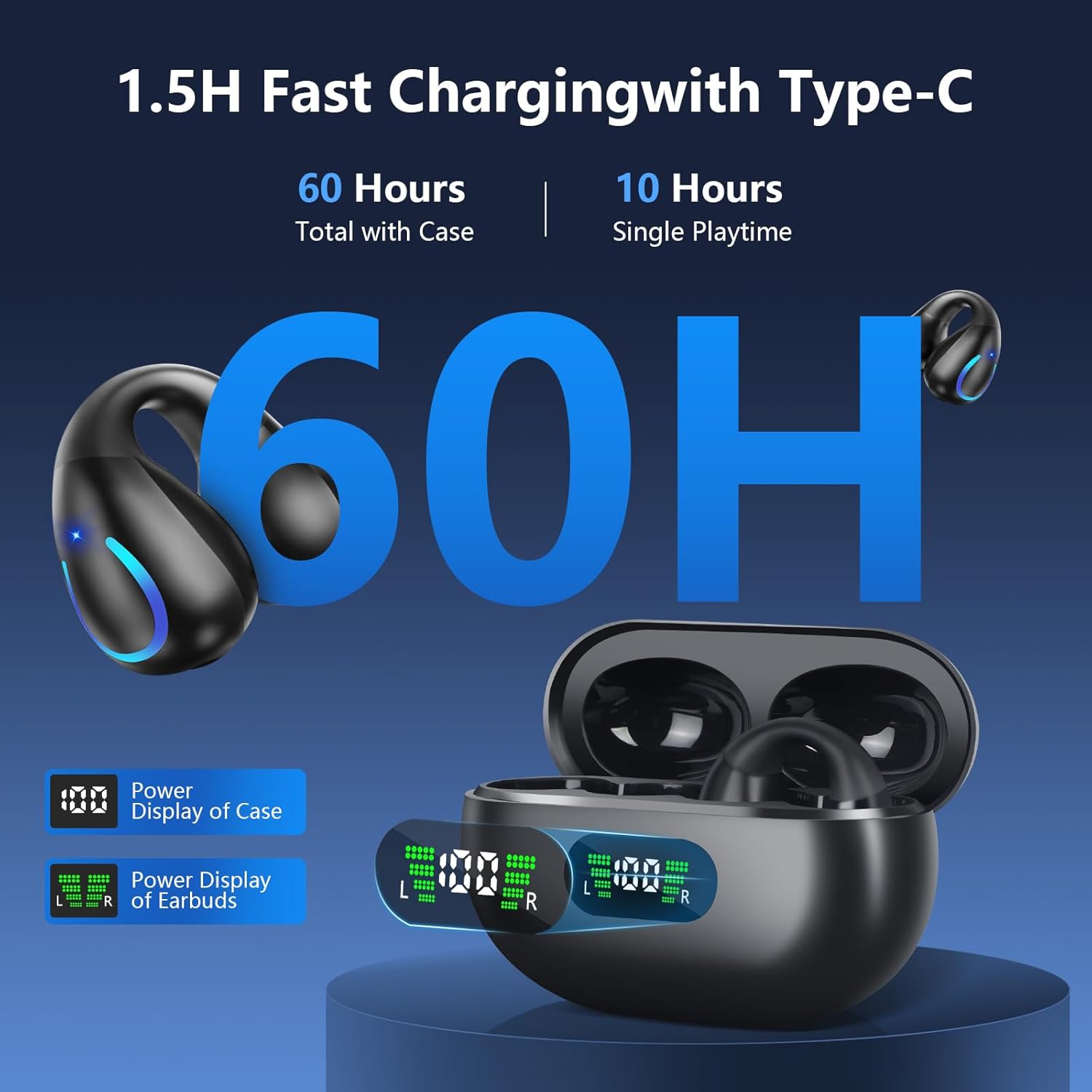 AI Translation Earbuds Real Time 144 Languages Clip On Earbuds Translator Headphones Audifonos Traductores Inglés Español Bluetooth 60H Playtime Headphones for Travel Business Meeting Learning Black