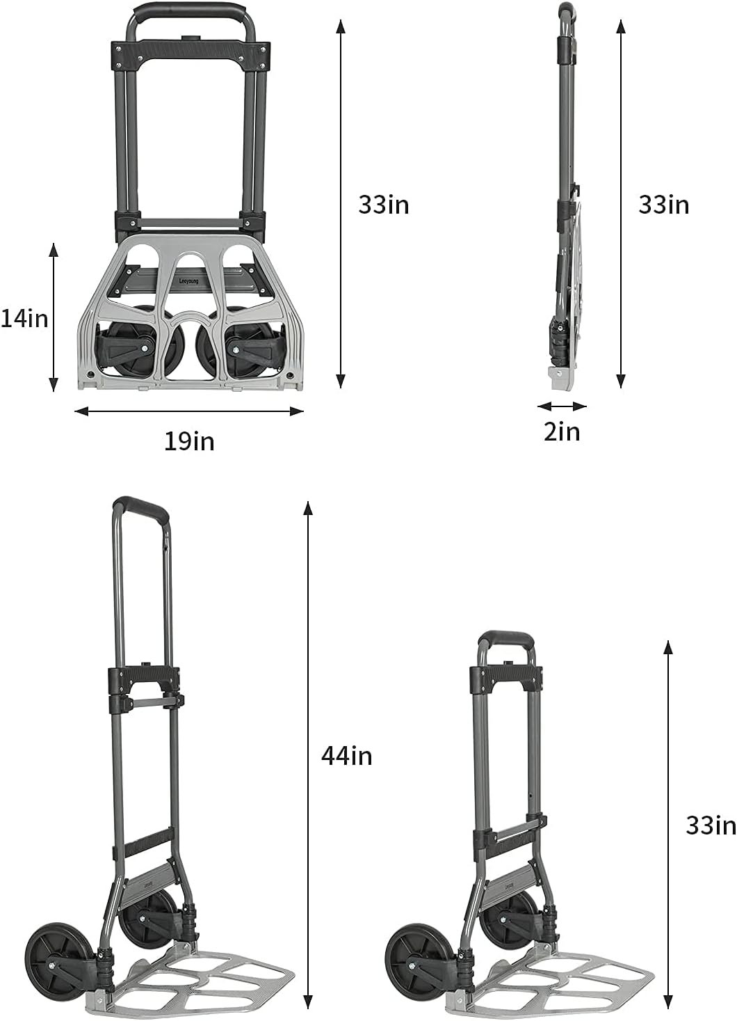 Leeyoung Folding Hand Truck and Dolly,309 lb Capacity Aluminum Portable Cart with Telescoping Handle and PP+EVA Wheels