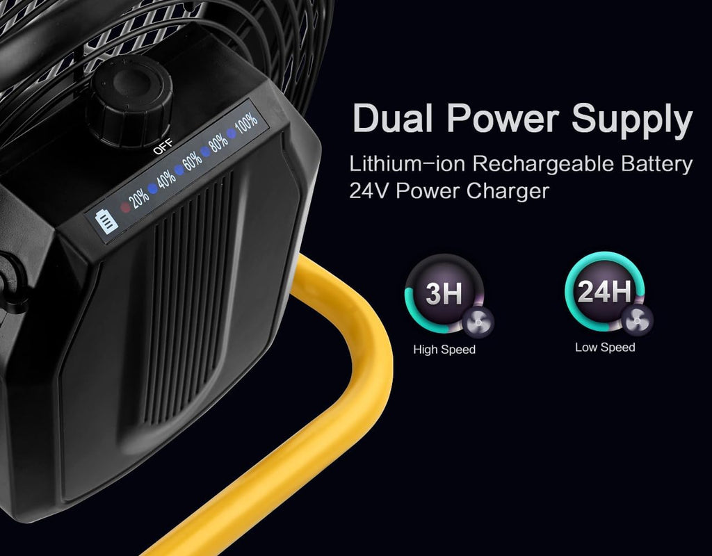 Geek Aire Rechargeable Outdoor High Velocity Camping Floor Fan, 16” Portable Battery Operated Fan with Metal Blade for Garage Camping Gear Accessories