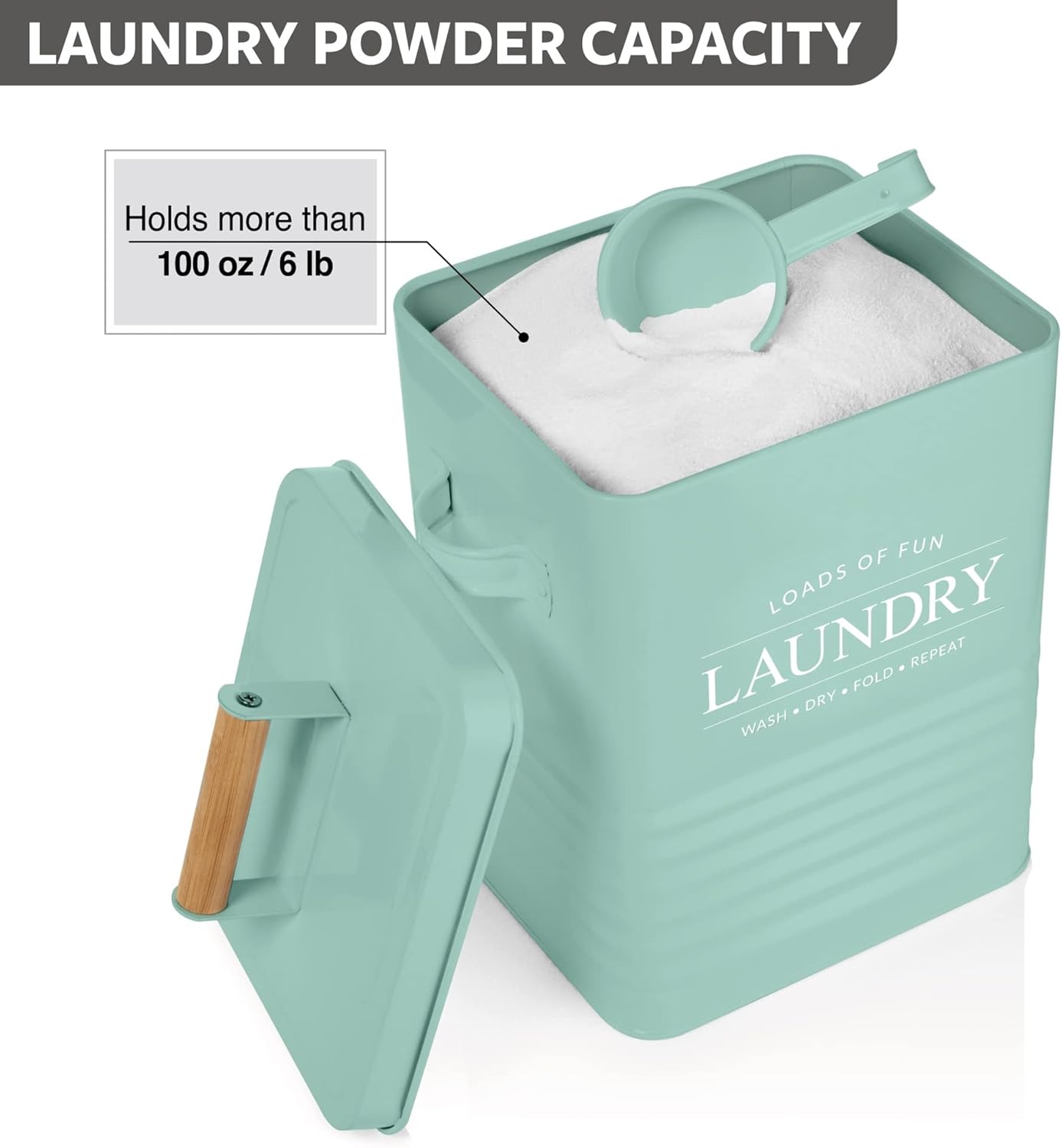 Calindiana Modern Farmhouse Metal Laundry Soap Dispenser Container Holder with Scoop for Laundry Room Decor and Space Saving Laundry Room Organization and Storage, Laundry Powder Container, Black