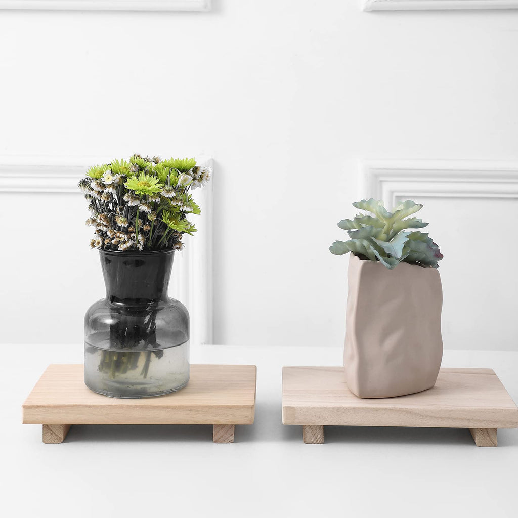 zoocatia Small Wood Tray Pedestal Stand Farmhouse Bathroom Decor Decorative Wooden Riser Kitchen Soap Dish Holder for Vanity, Counter, Sink, 9" x 5.9" - Black