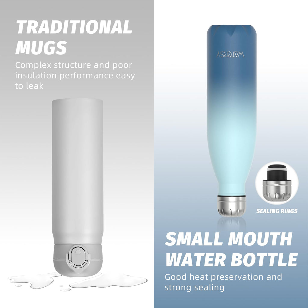 WATERSY Stainless Steel water bottles,17oz/500ml Insulated Water Bottles,Deep Blue metal water bottle Keeps Drink Cold and Hot,BPA Free kids water bottles for School,Gym,Travel,Sports