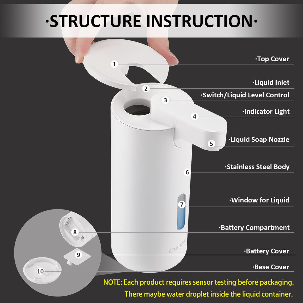 Automatic Soap Dispenser, Automatic Soap Dispenser Touchless, Kitchen & Bathroom, 3 Adjustable Volume for Liquid Soap, Water-Resistant, Hotel, Restaurant and School, Clog-Free, Stainless Steel