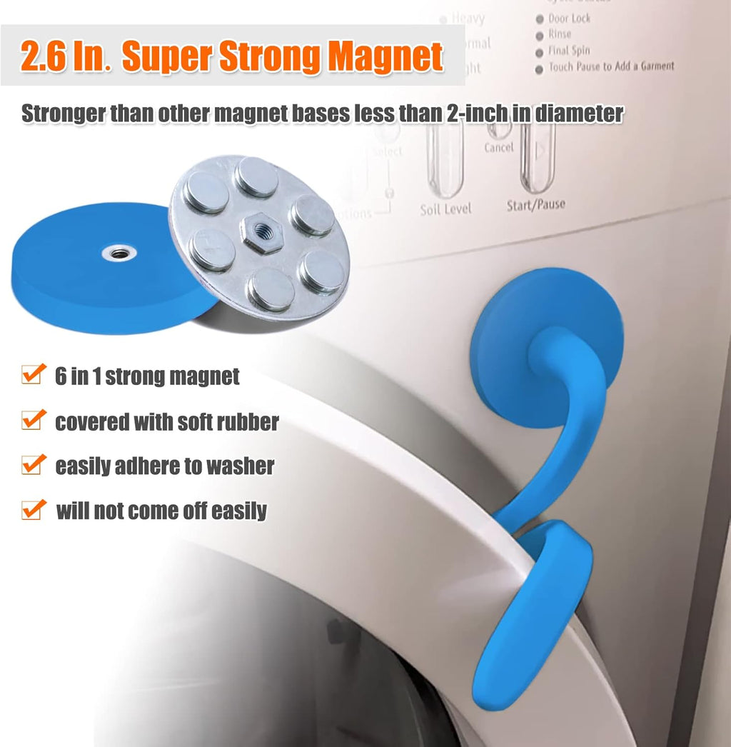 Front Load Washer Door Prop, Removable Flexible Washer Door Stopper, Magnetic Washing Machine Door Holder with 66mm Magnet Base, Keep Washer Door Open to Prevent Odors (Black)