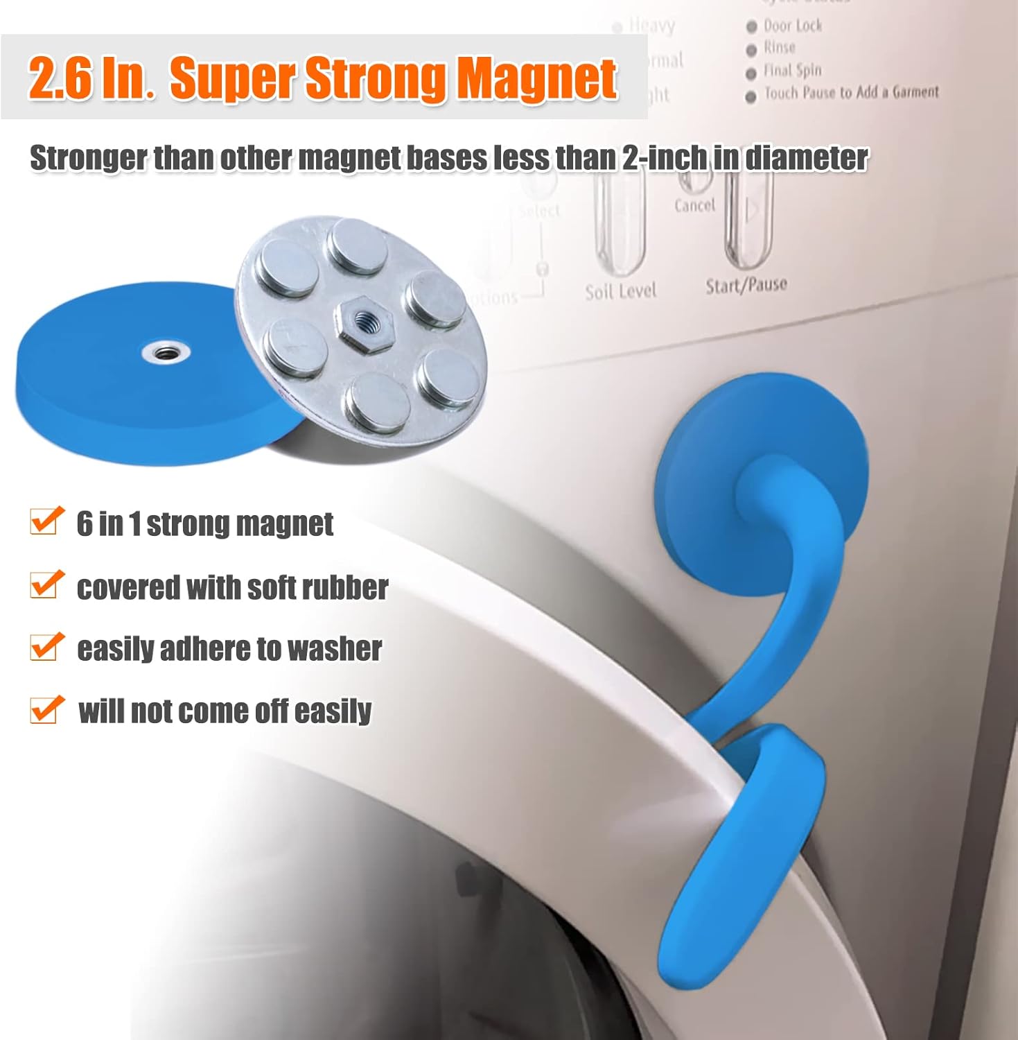 Front Load Washer Door Prop, Removable Flexible Washer Door Stopper, Magnetic Washing Machine Door Holder with 66mm Magnet Base, Keep Washer Door Open to Prevent Odors (Black)