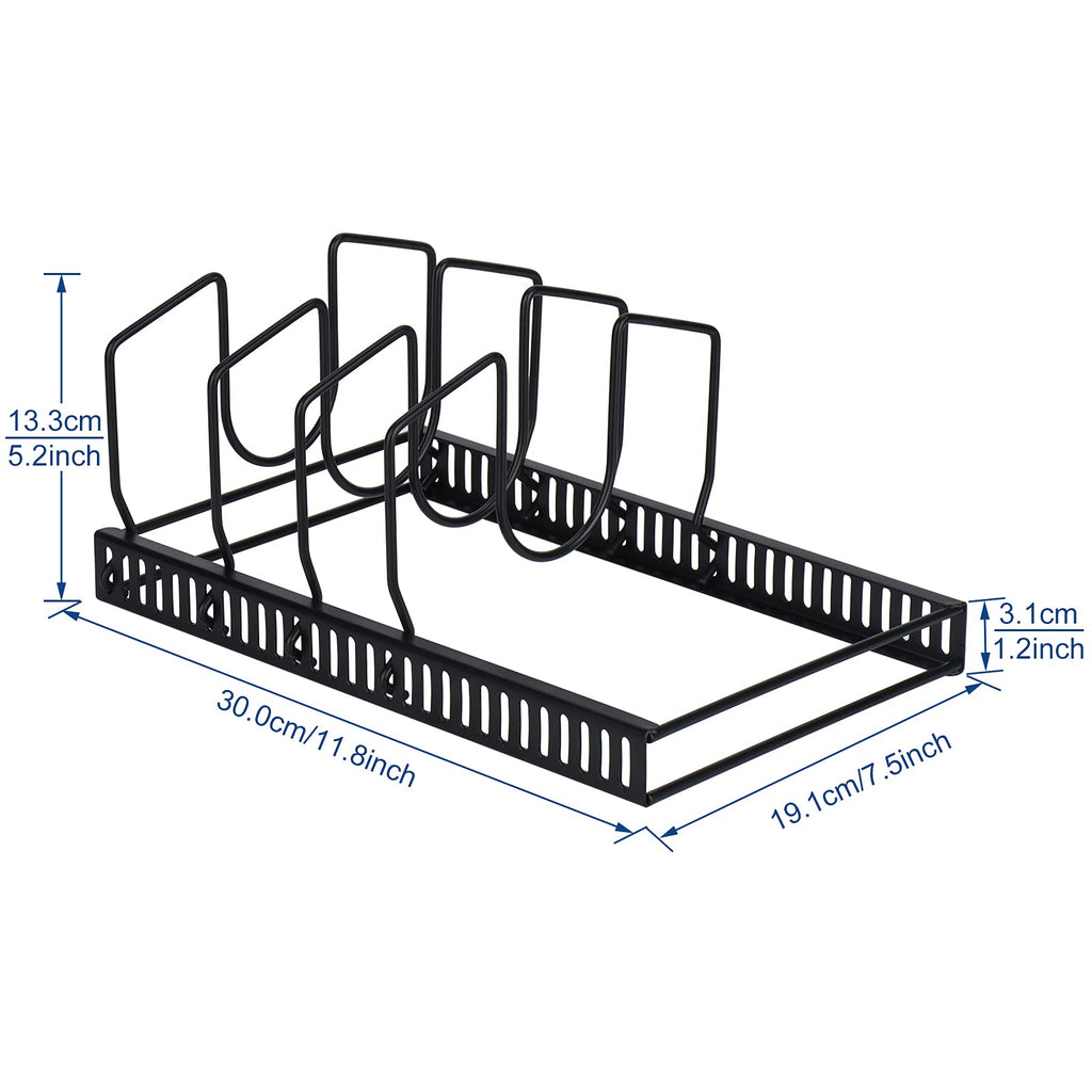Toplife Pots and Pans Organizer Rack for Cabinet and Countertop, 10+ Pot Lids, Bakeware and Cookware Holder with 10 Adjustable Compartments - Black